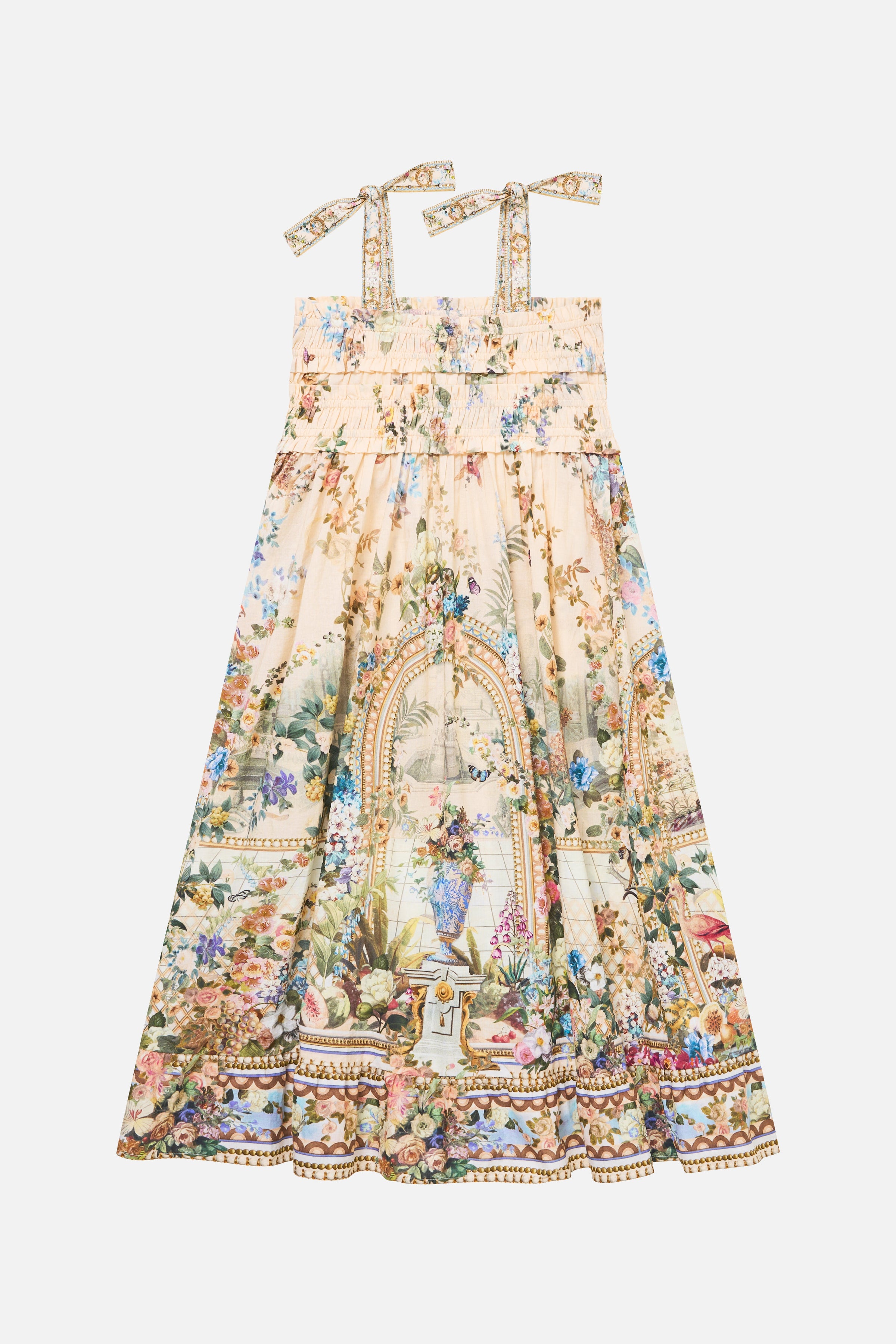 ROBE LONGUE FRONCÉE ENFANT AVEC BRETELLES À NŒUDS CHEF-D'ŒUVRE ESTIVAL