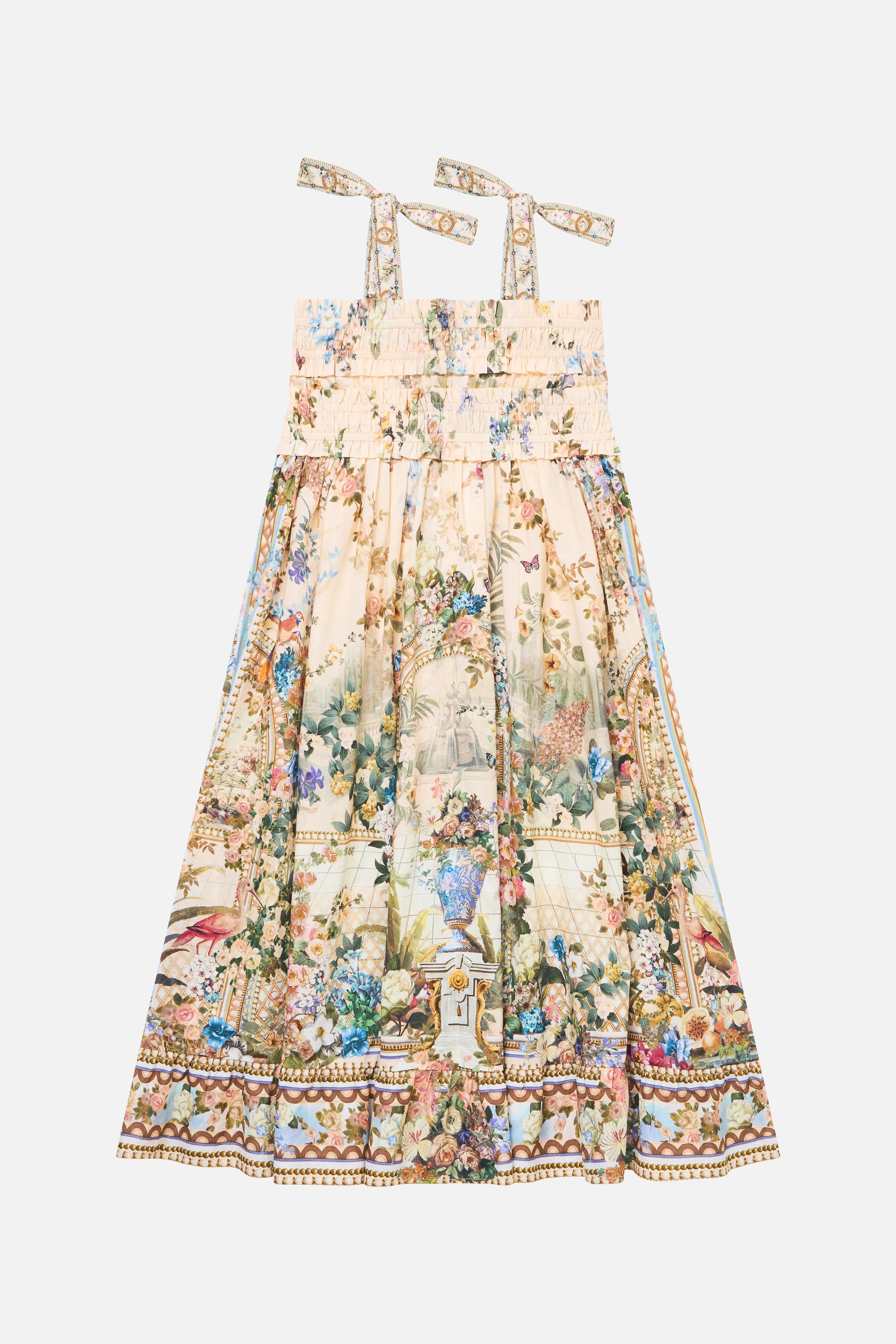 ROBE LONGUE FRONCÉE ENFANT AVEC BRETELLES À NŒUDS CHEF-D'ŒUVRE ESTIVAL