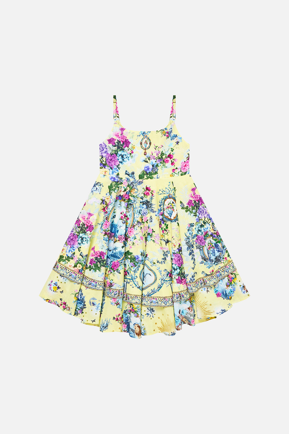 The CAMILLA Kids Round Neck Layered High Low Dress Chinoiserie Child in our Chinoiserie Child print.