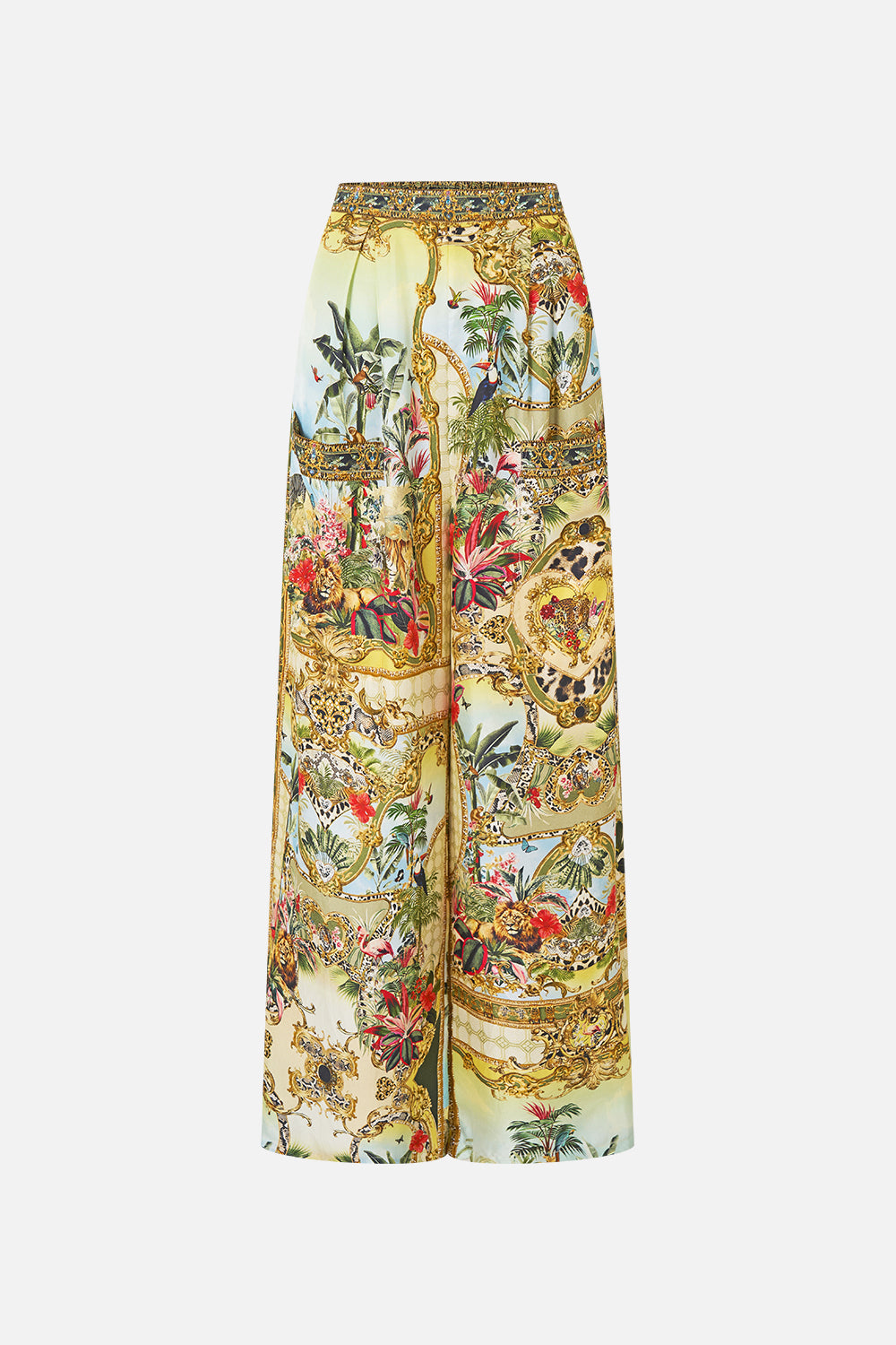 The CAMILLA Wide Leg Trouser with Front Pockets in our Wanderlust Empire print, front view.