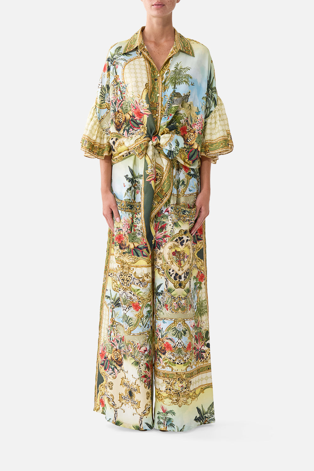 The CAMILLA Wide Leg Trouser With Front Pockets Wanderlust Empire in our Wanderlust Empire print.