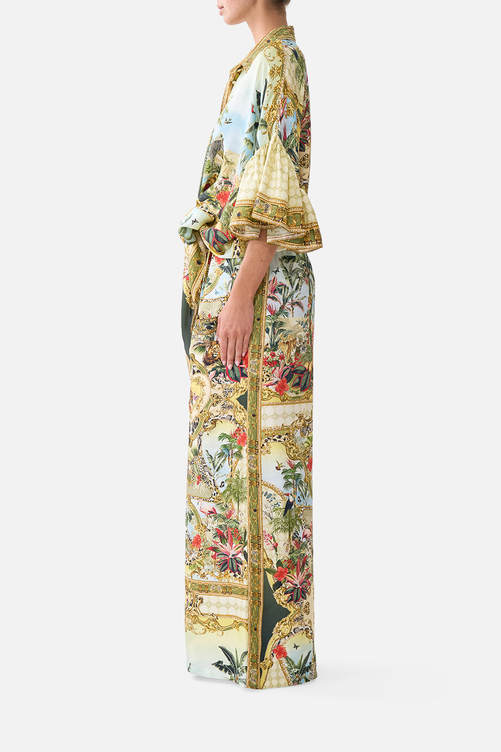 The CAMILLA Wide Leg Trouser With Front Pockets Wanderlust Empire in our Wanderlust Empire print.