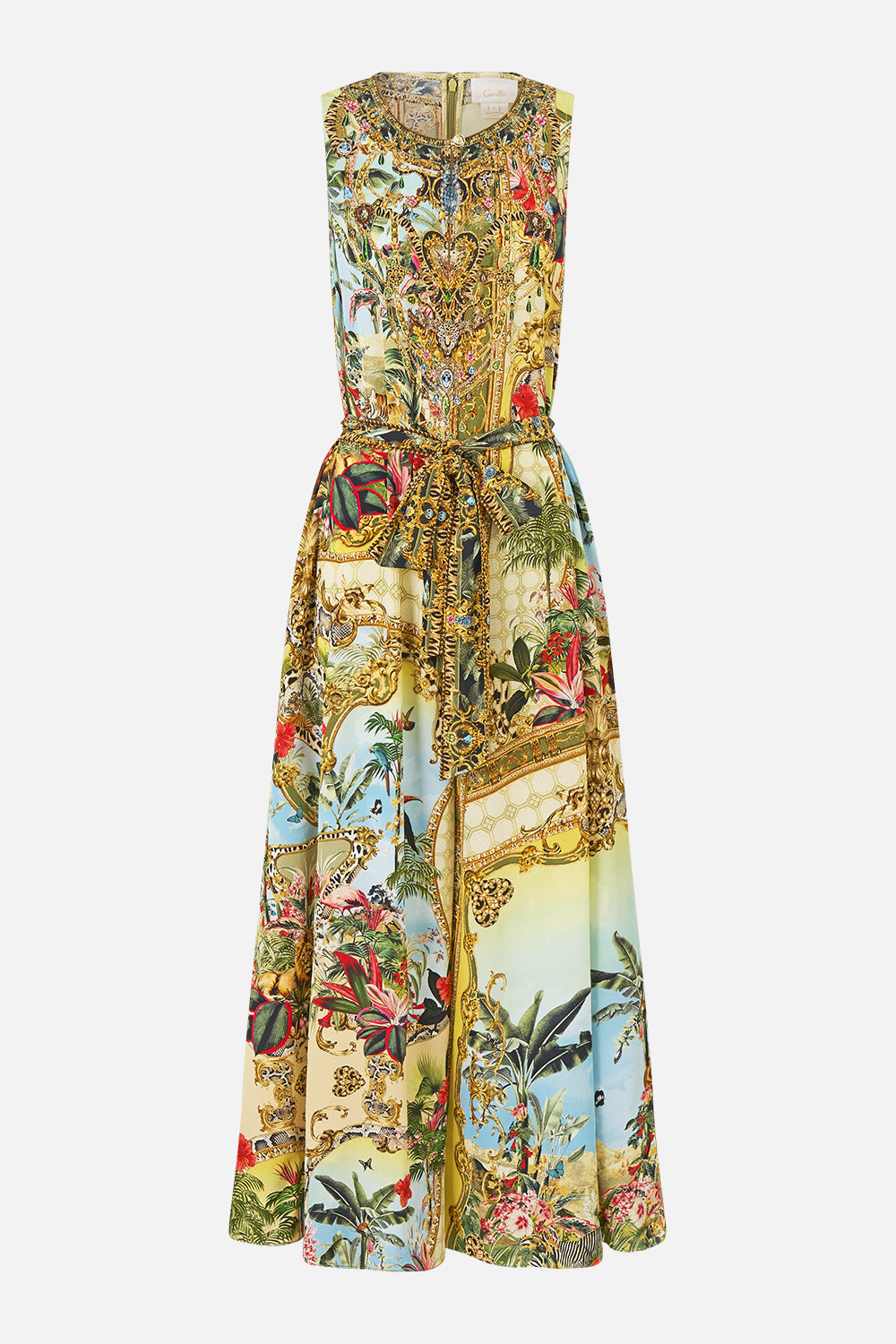 The CAMILLA Flared Jumpsuit in our Wanderlust Empire print, front view.