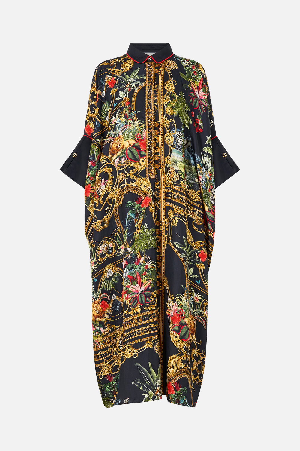 The CAMILLA Batwing Kaftan in our Palace Zoology print, front view.