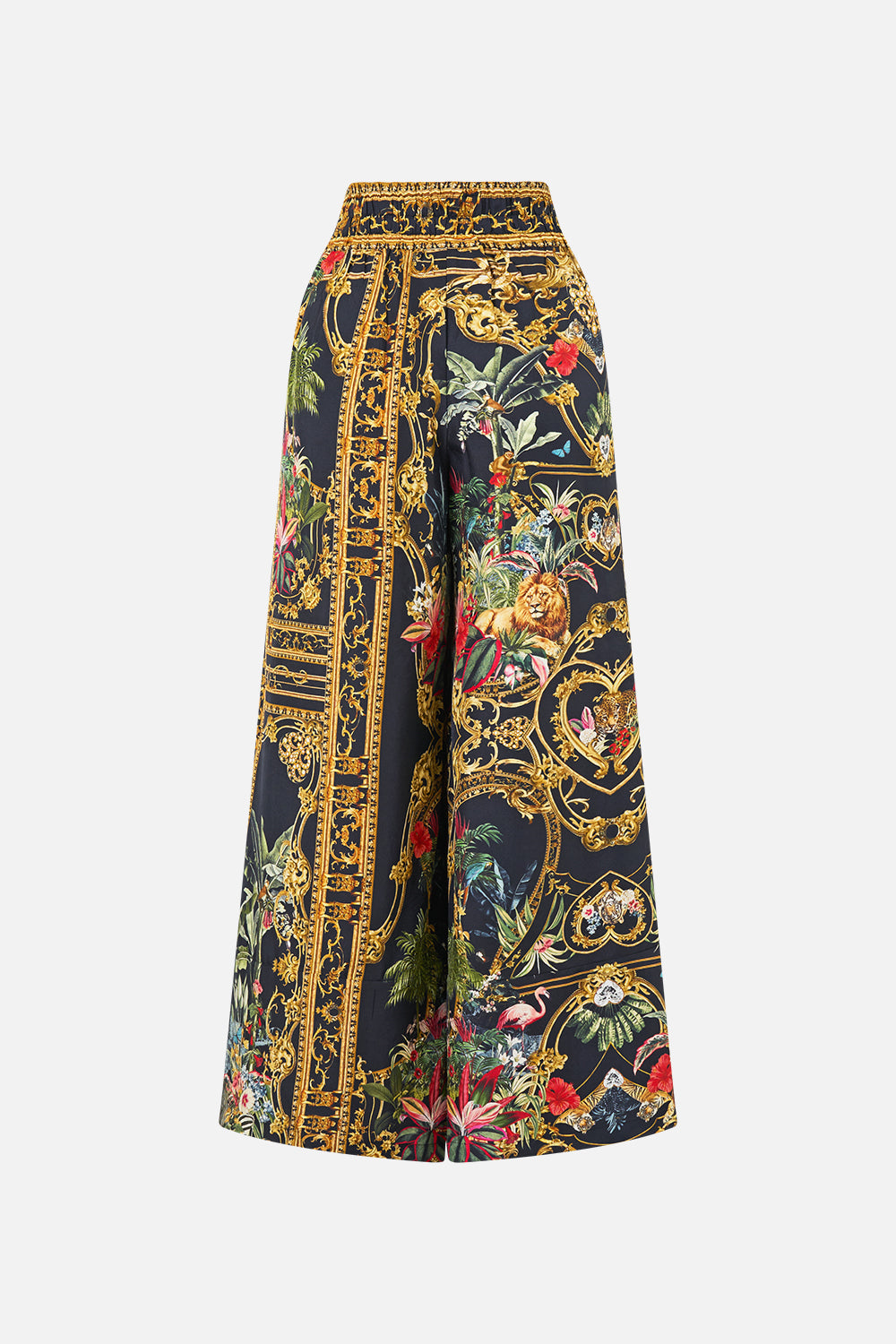The CAMILLA Cropped Wide Leg Panel Pant in our Palace Zoology print, back view.