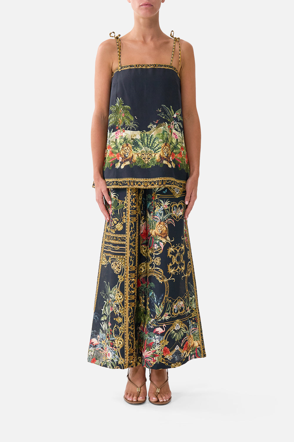 The CAMILLA Cropped Wide Leg Panel Pant Palace Zoology in our Palace Zoology print.