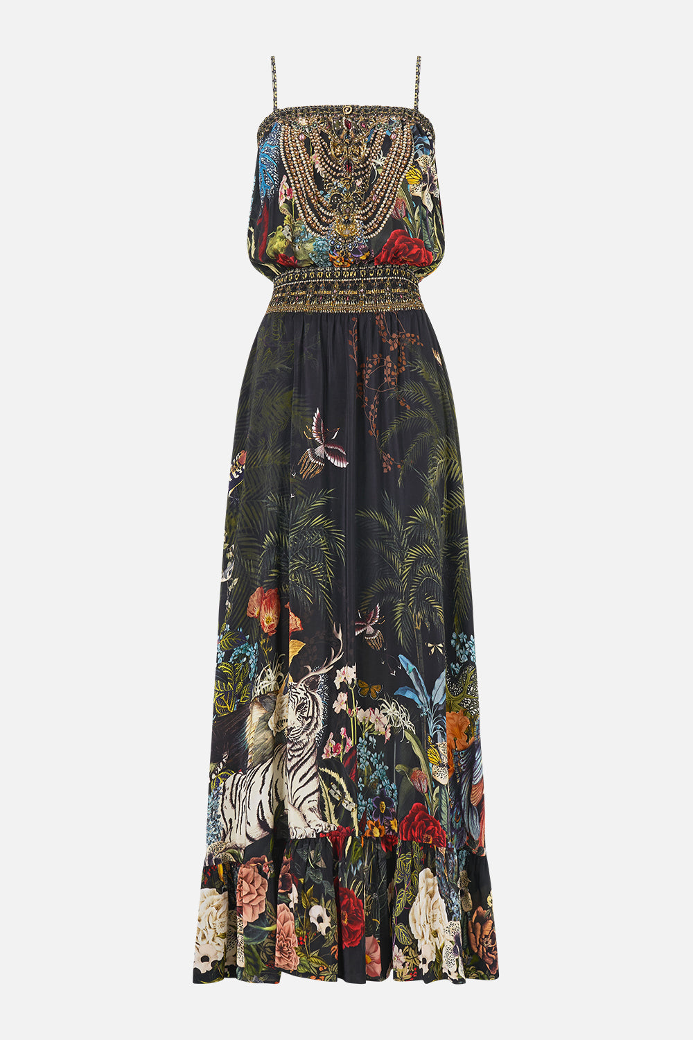 The CAMILLA Shirred Waist Long Dress Palace Zoology in our Palace Zoology print.