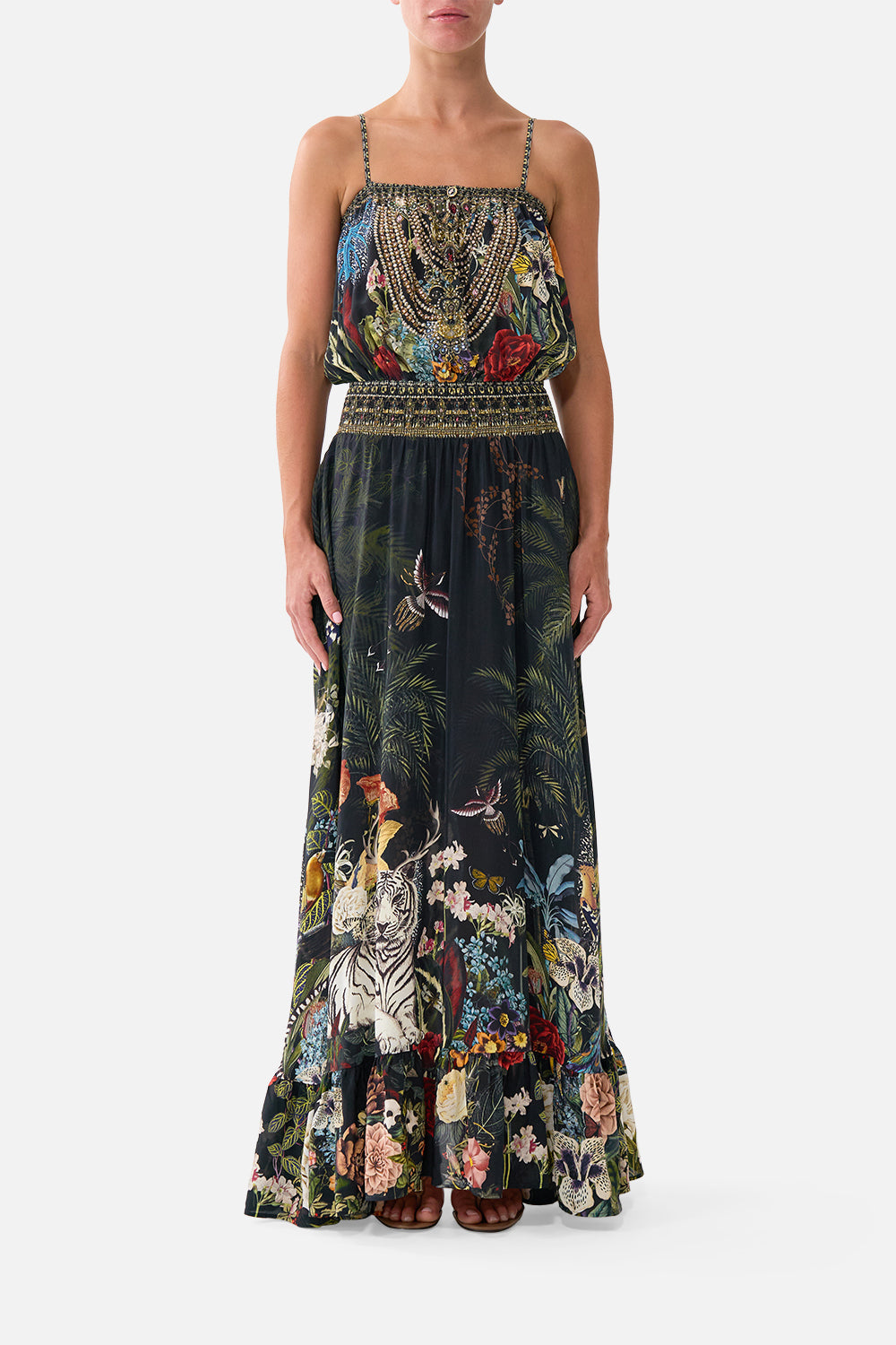 The CAMILLA Shirred Waist Long Dress Palace Zoology in our Palace Zoology print.