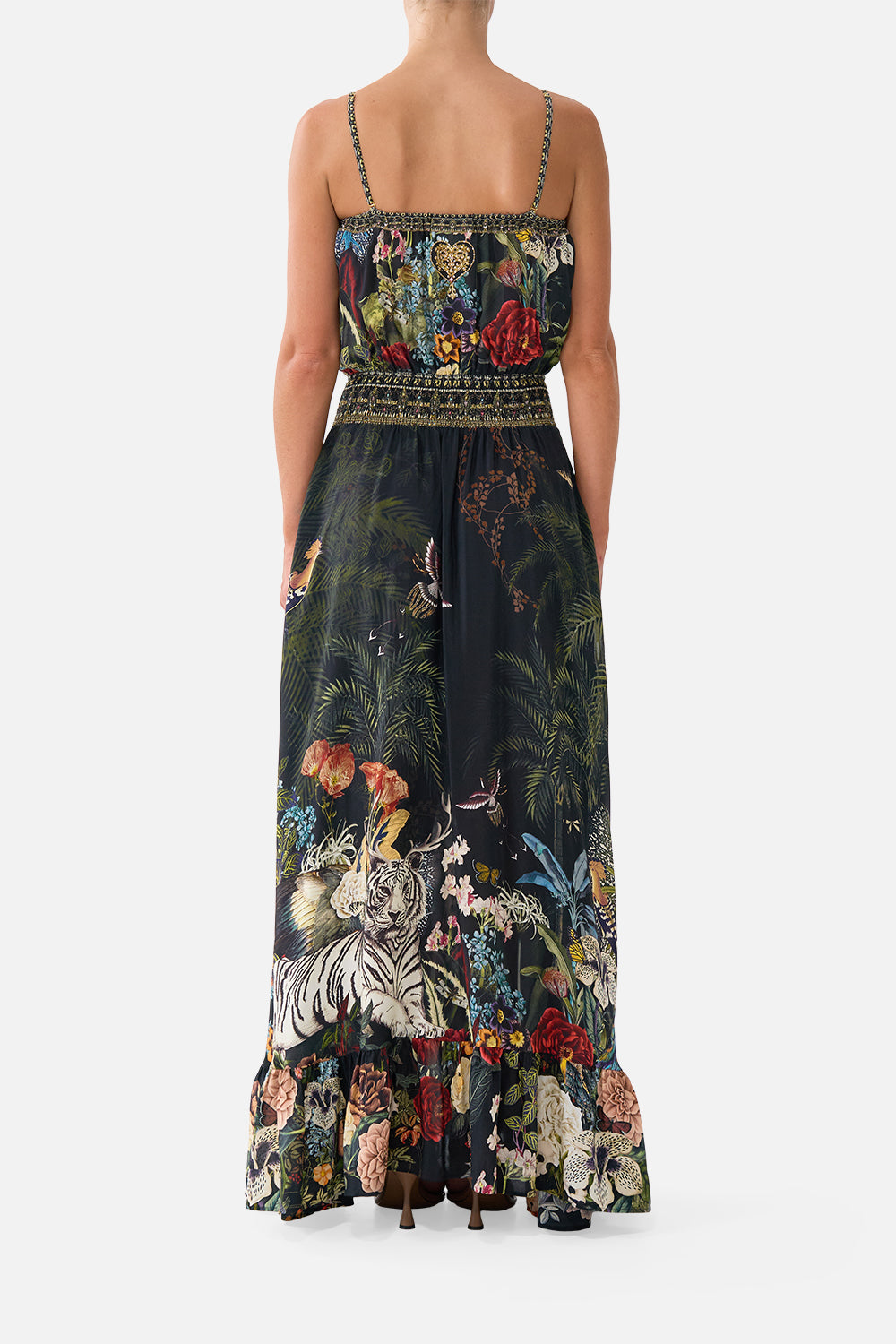 The CAMILLA Shirred Waist Long Dress Palace Zoology in our Palace Zoology print.
