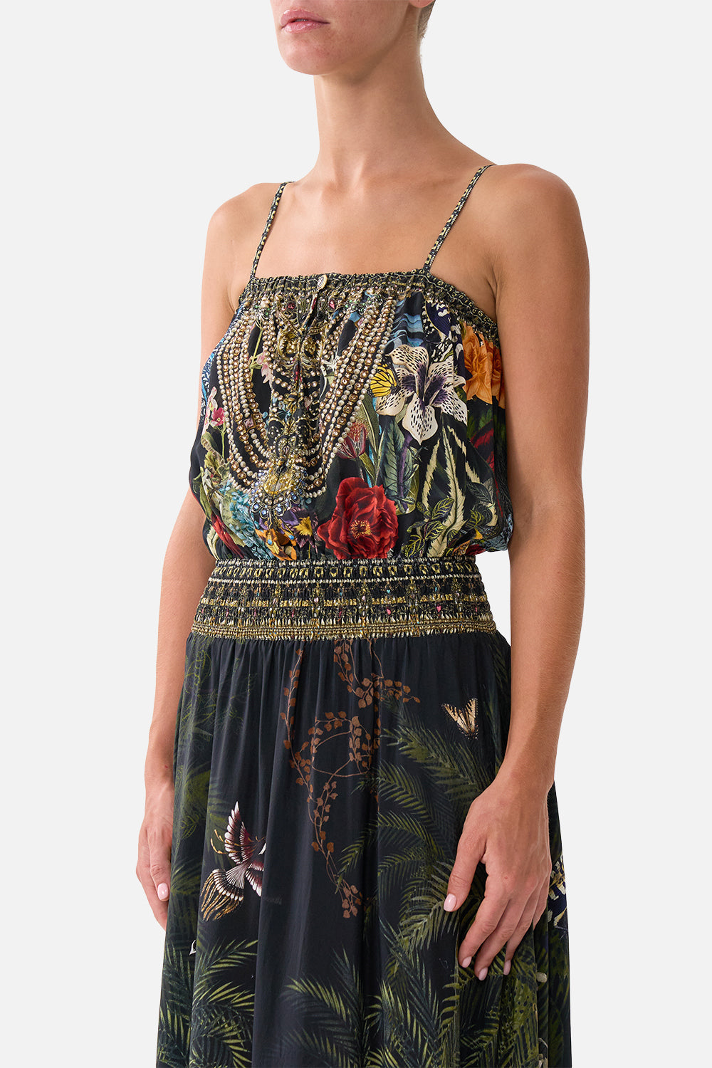 The CAMILLA Shirred Waist Long Dress Palace Zoology in our Palace Zoology print.