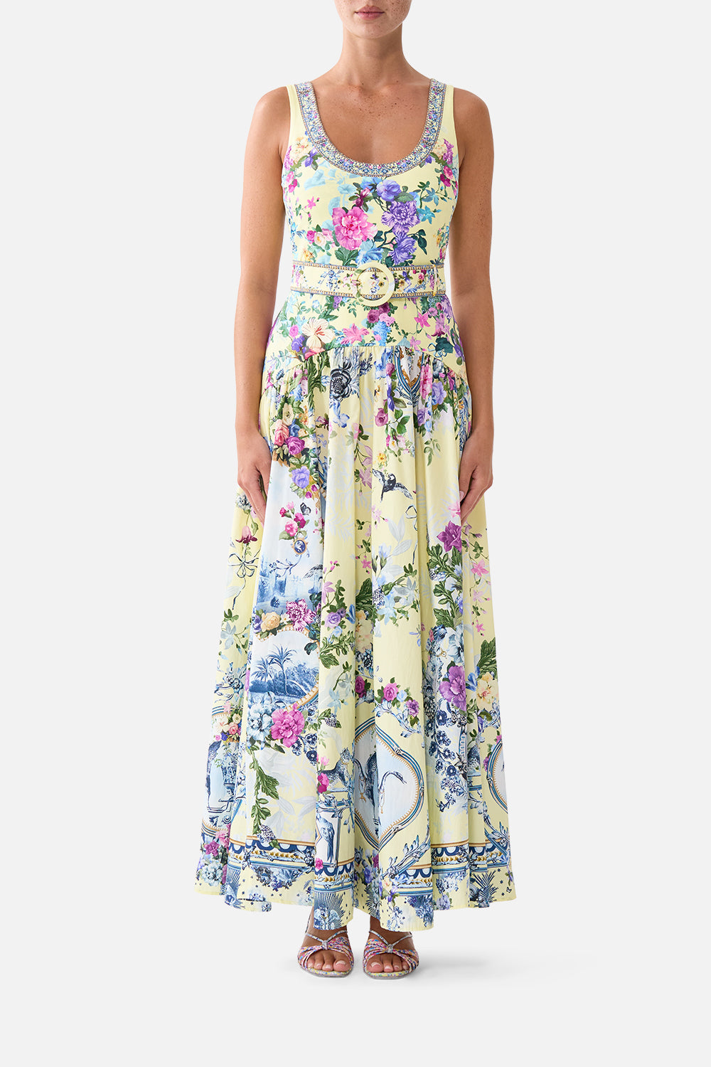 The CAMILLA Jersey Tank Dress With Contrast Skirt Chinoiserie Child in our Chinoiserie Child print.