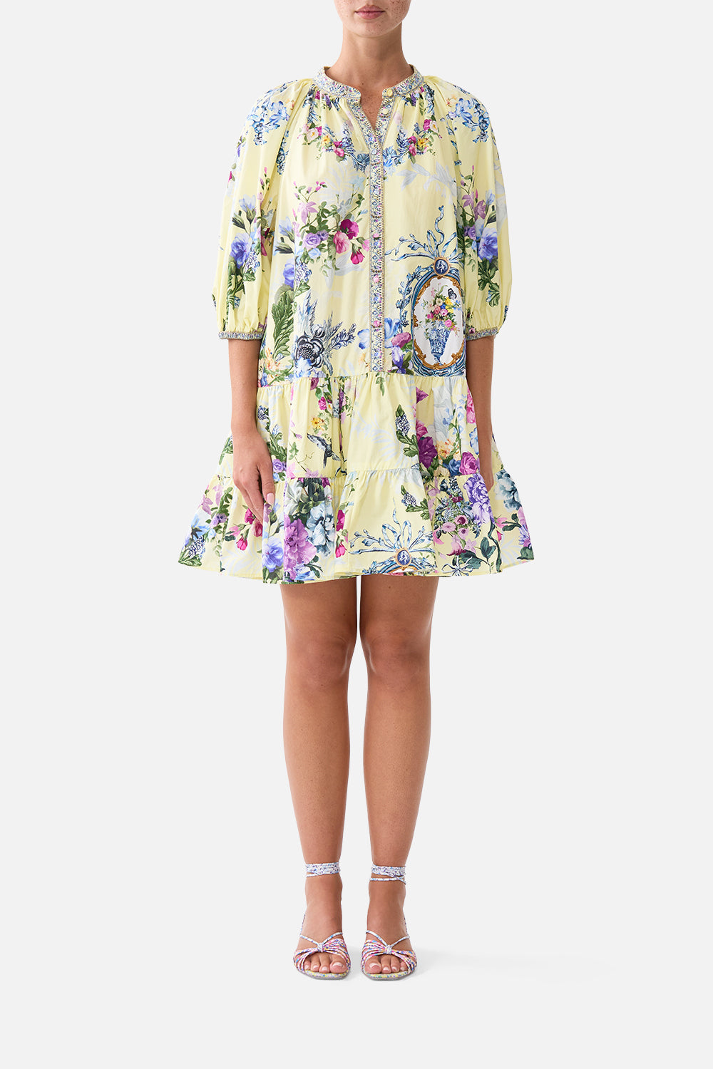The CAMILLA Puff Sleeve Shirt Dress Chinoiserie Child in our Chinoiserie Child print.