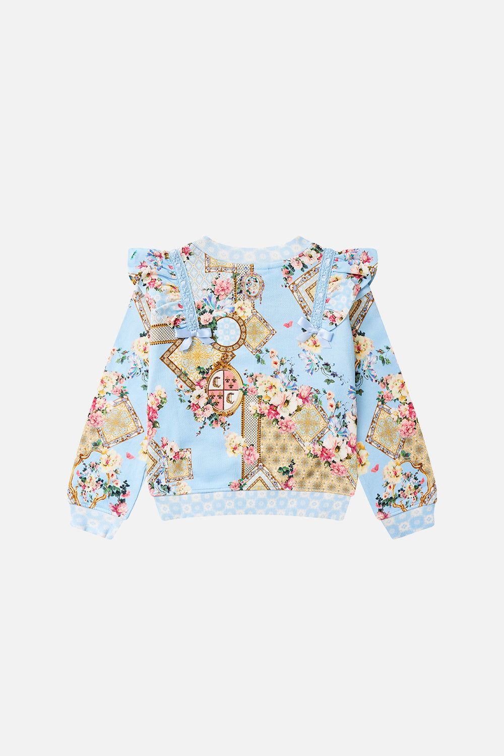 The CAMILLA Kids Frill And Bow Jumper Sisi Society in our Sisi Society print.