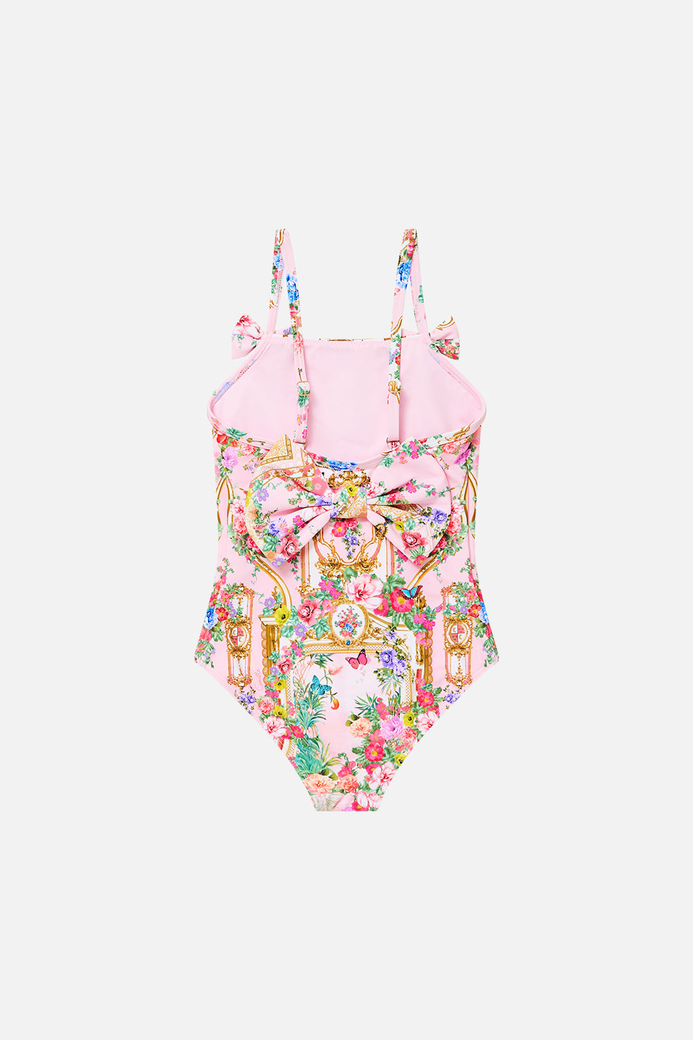 The CAMILLA Kids Straight Neck One Piece W/ Bows She's No Wallflower in our She's No Wallflower print.