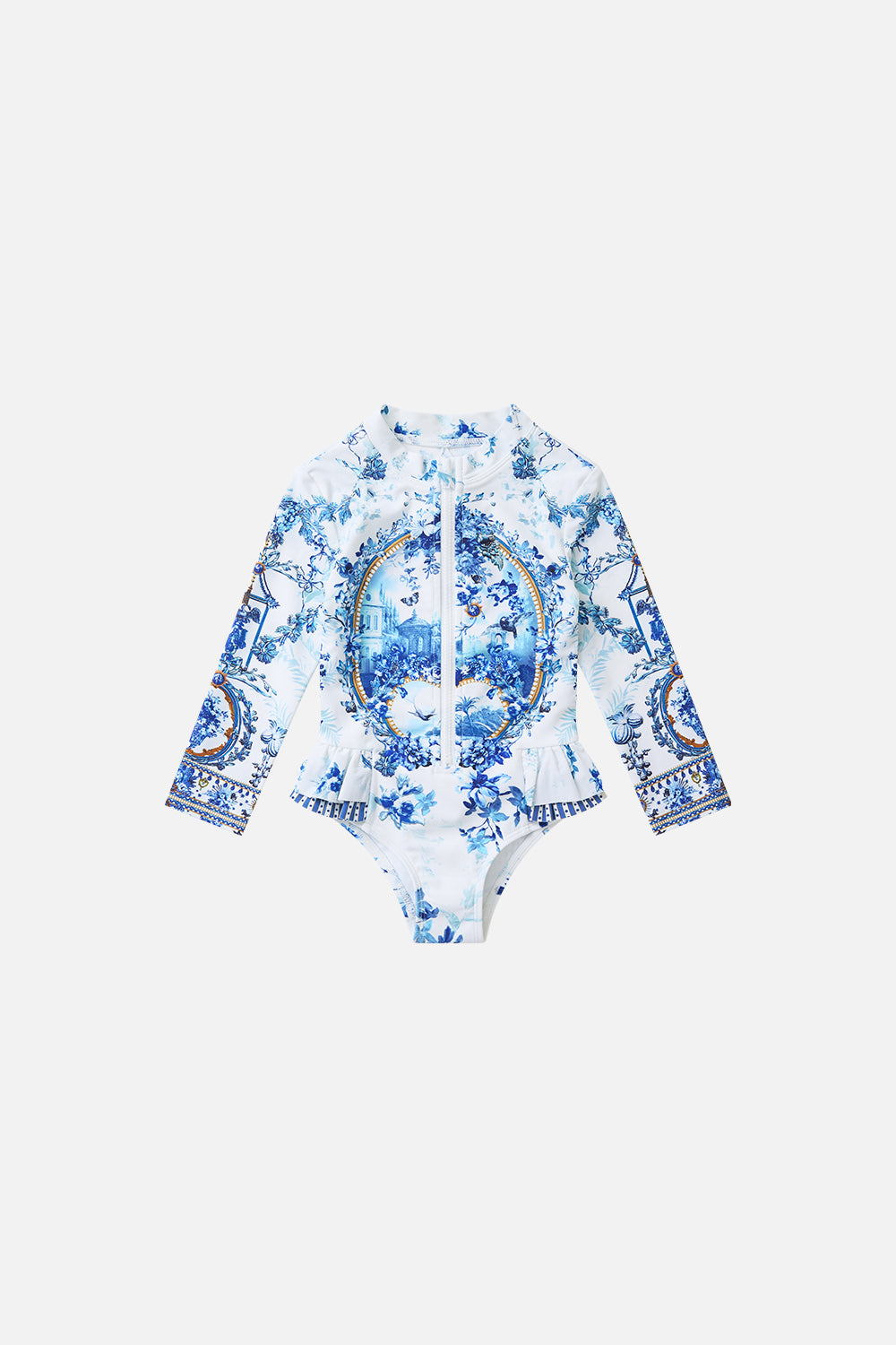The CAMILLA Babies Zip Front Paddle Suit W/ Frill Back The Porcelain Parlour in our The Porcelain Parlour print.