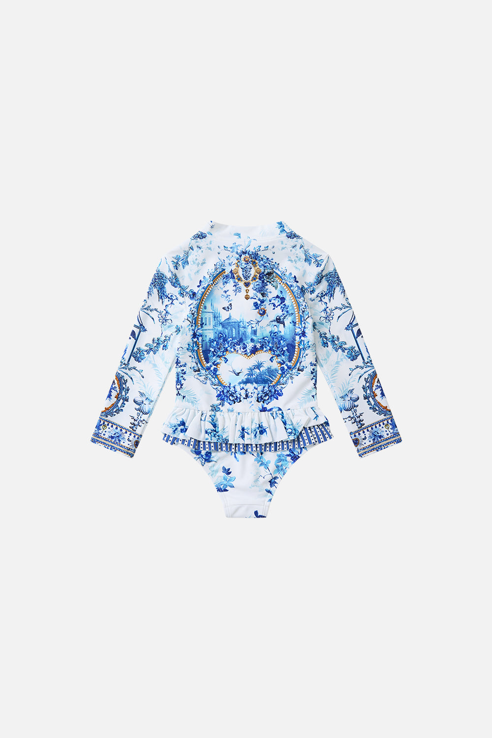 The CAMILLA Babies Zip Front Paddle Suit W/ Frill Back The Porcelain Parlour in our The Porcelain Parlour print.
