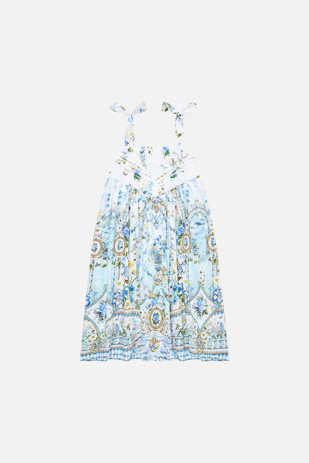The CAMILLA V NECK SLIP DRESS WITH FLOUNCE HEM NIGHT GARDEN in our NIGHT GARDEN print.