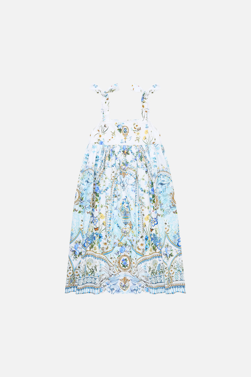 The CAMILLA V NECK SLIP DRESS WITH FLOUNCE HEM NIGHT GARDEN in our  print.