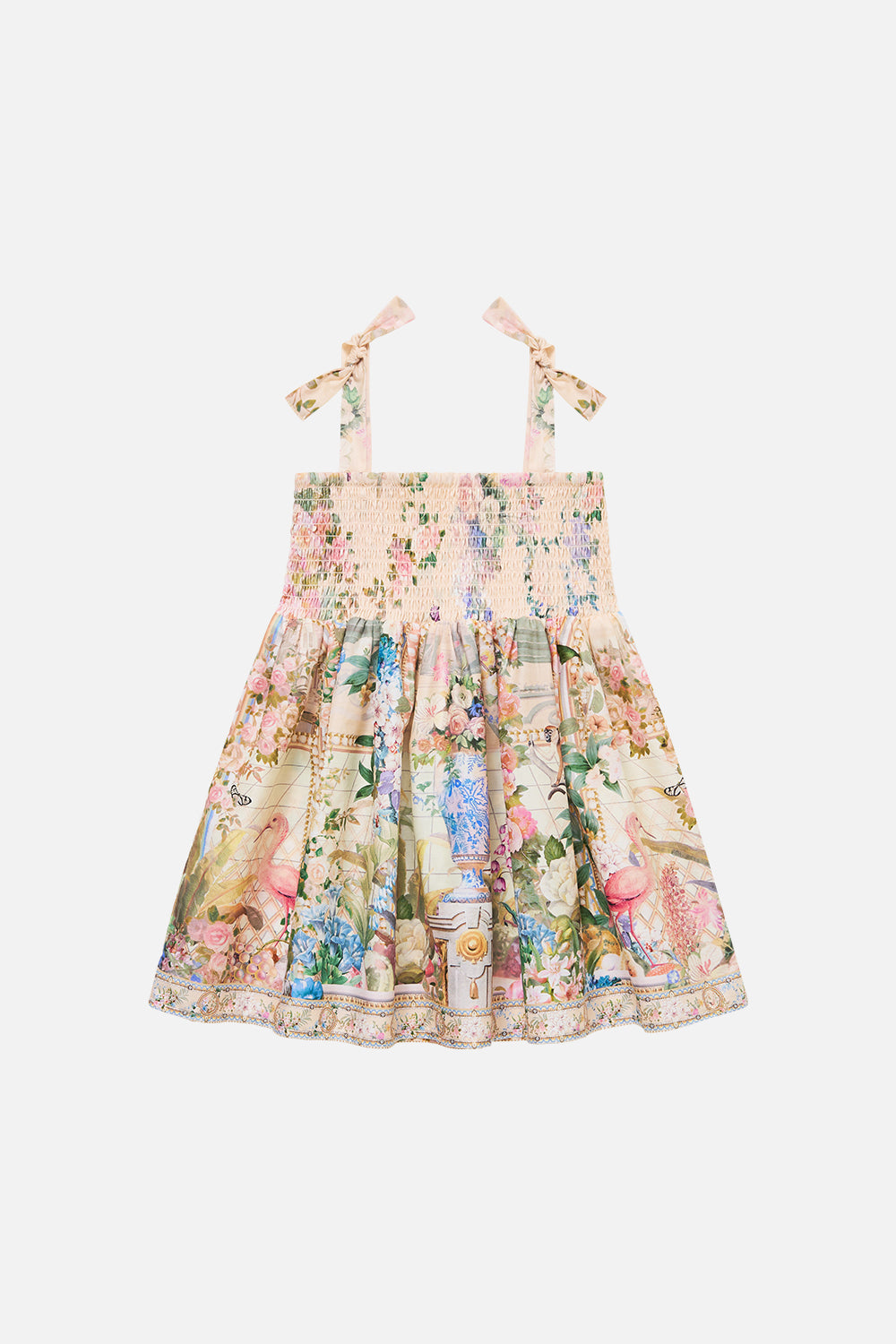 ROBE FRONCÉE BÉBÉ À NŒUDS BRETELLES CHEF-D'ŒUVRE ESTIVAL