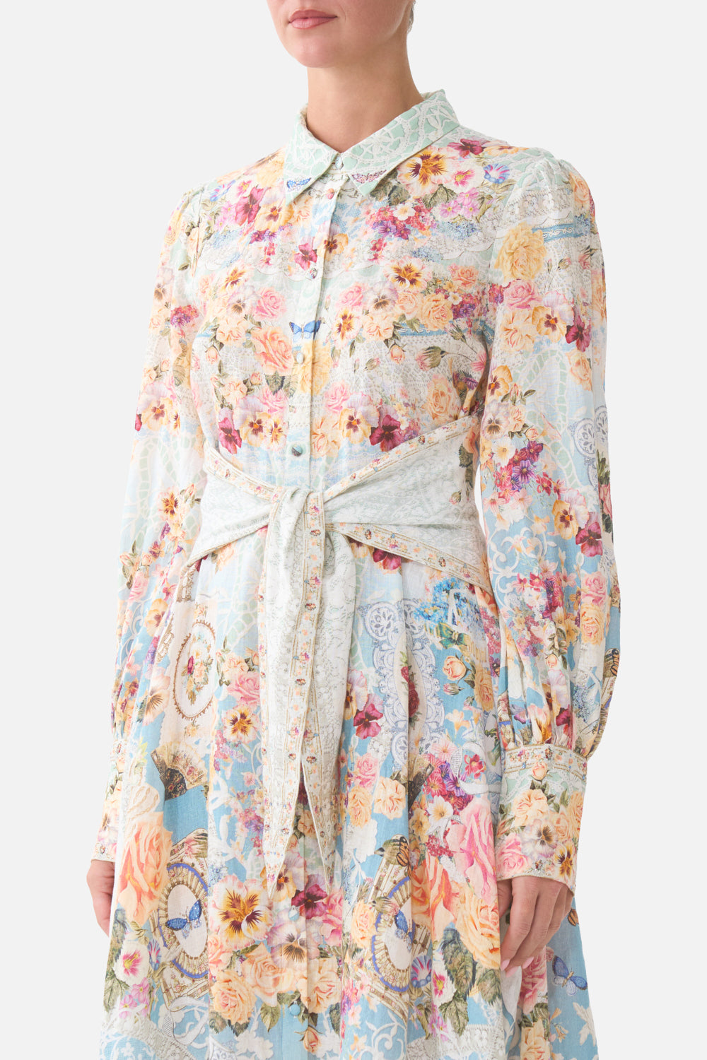 The CAMILLA waist tie shirt dress in our print A Taste for Lace.
