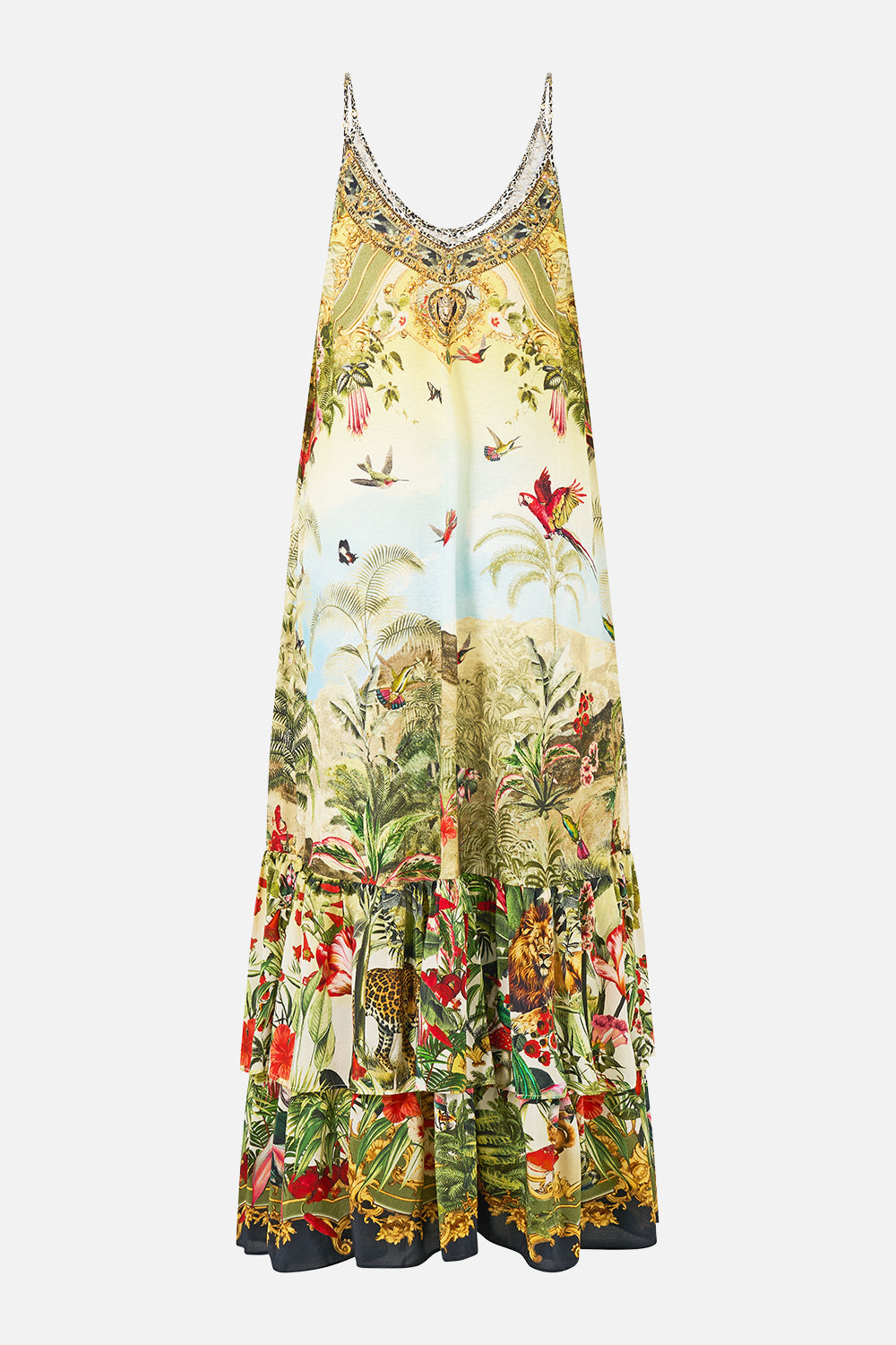 The CAMILLA Strappy Maxi Dress With Tiers Wanderlust Empire in our Wanderlust Empire print.
