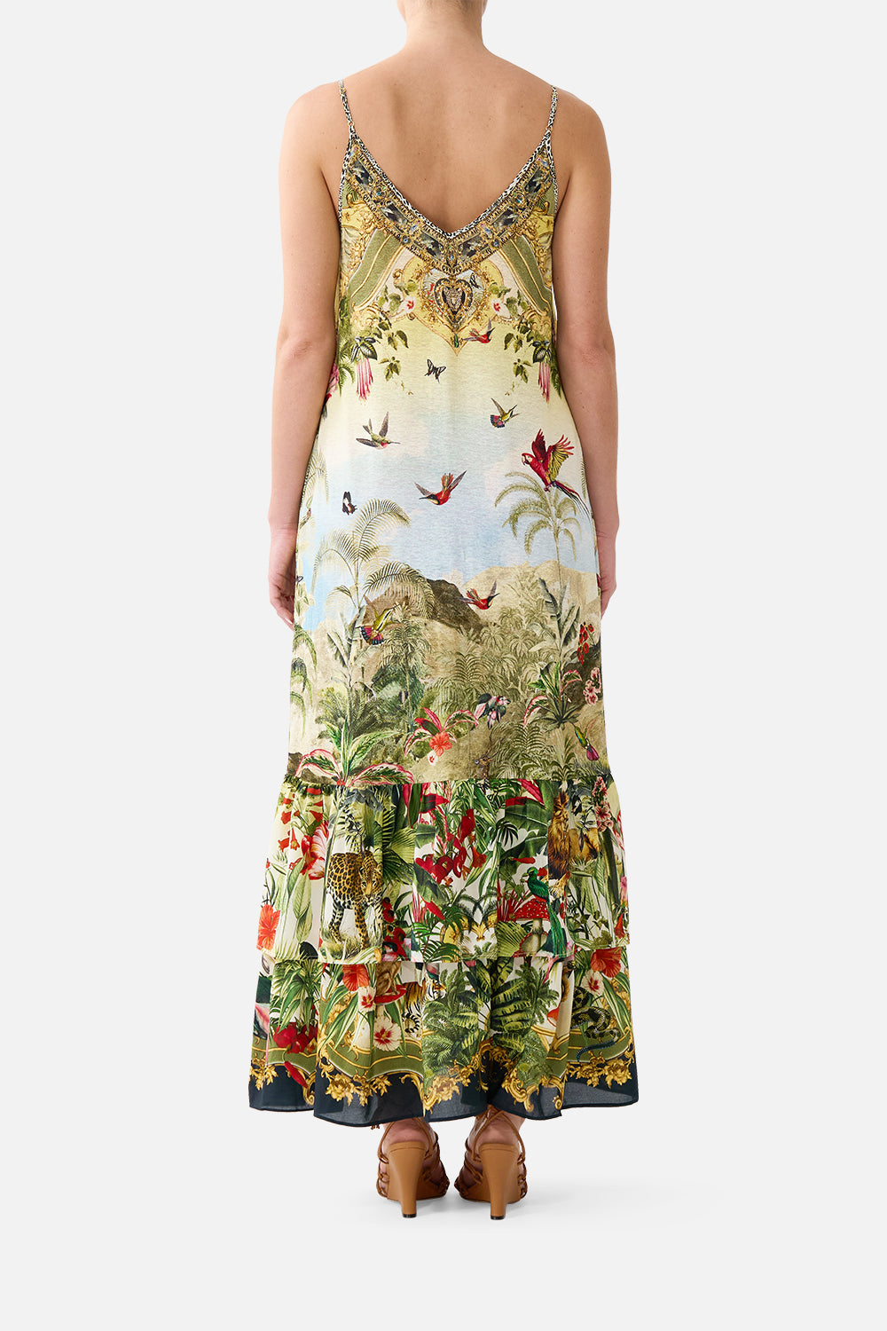 The CAMILLA Strappy Maxi Dress With Tiers Wanderlust Empire in our Wanderlust Empire print.