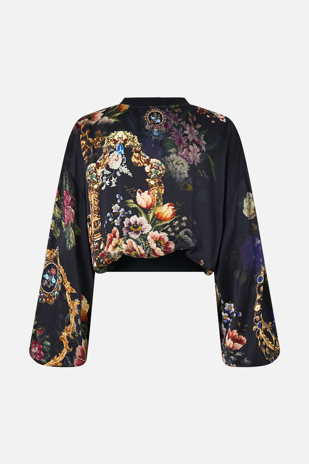 The CAMILLA SHORT SLEEVE CAMP COLLARED SHIRT DANDELION SKIES in our  print.