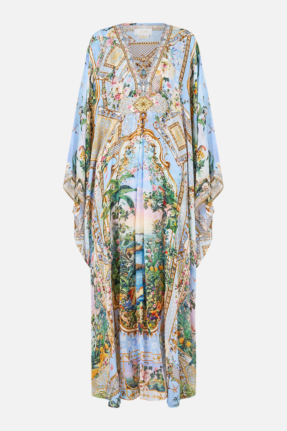 The CAMILLA Long Kaftan With Waist Detail Sisi Society in our Sisi Society print.