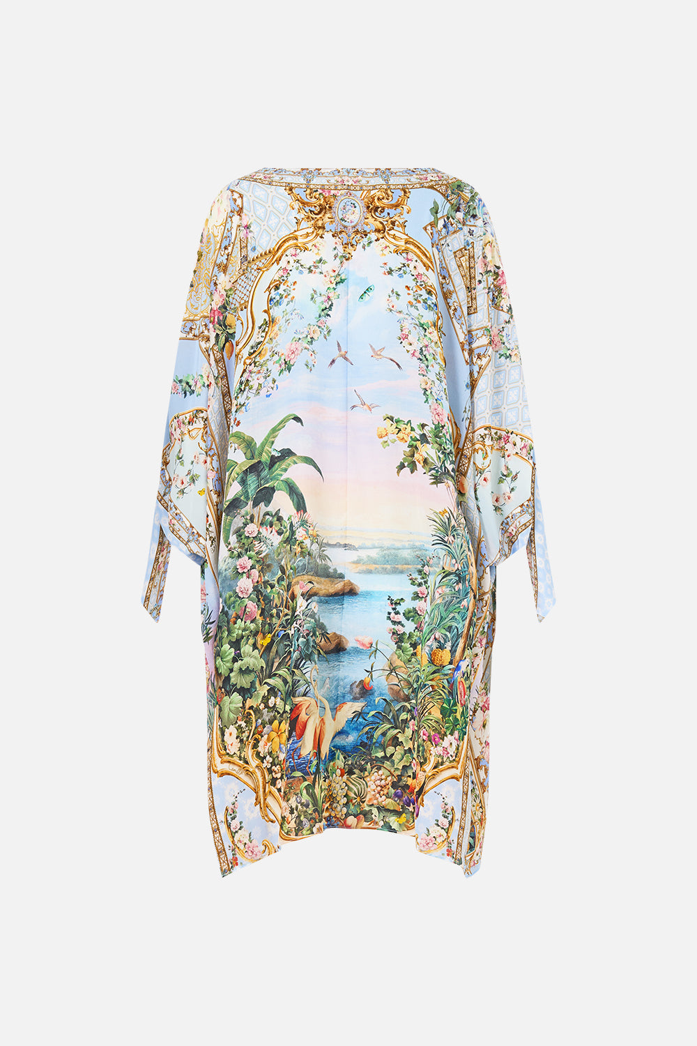 The CAMILLA Tie Sleeve Short V Neck Kaftan Sisi Society in our Sisi Society print.