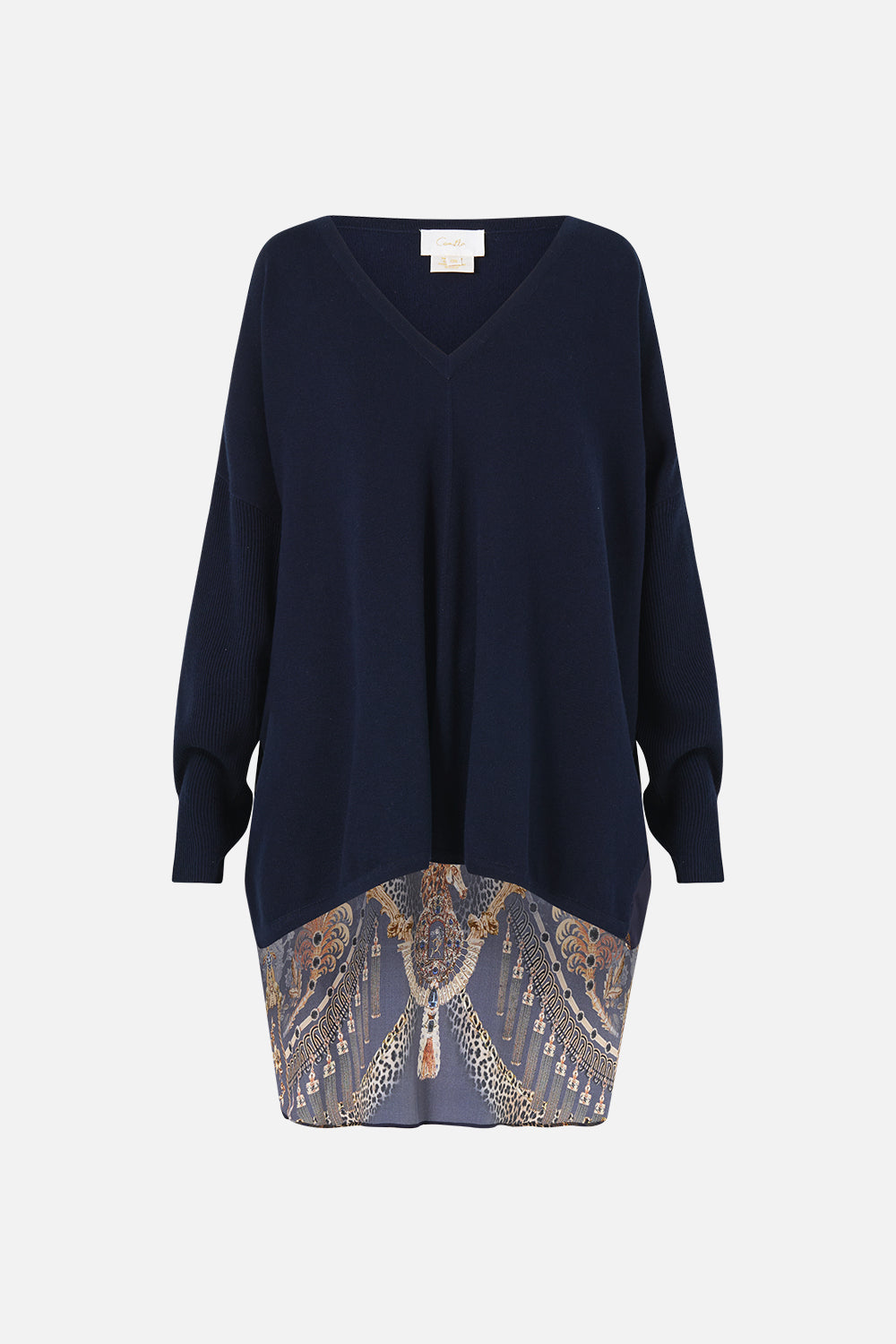 PULL COL V AVEC DOS EN SOIE À IMPRIMÉ BAROQUE