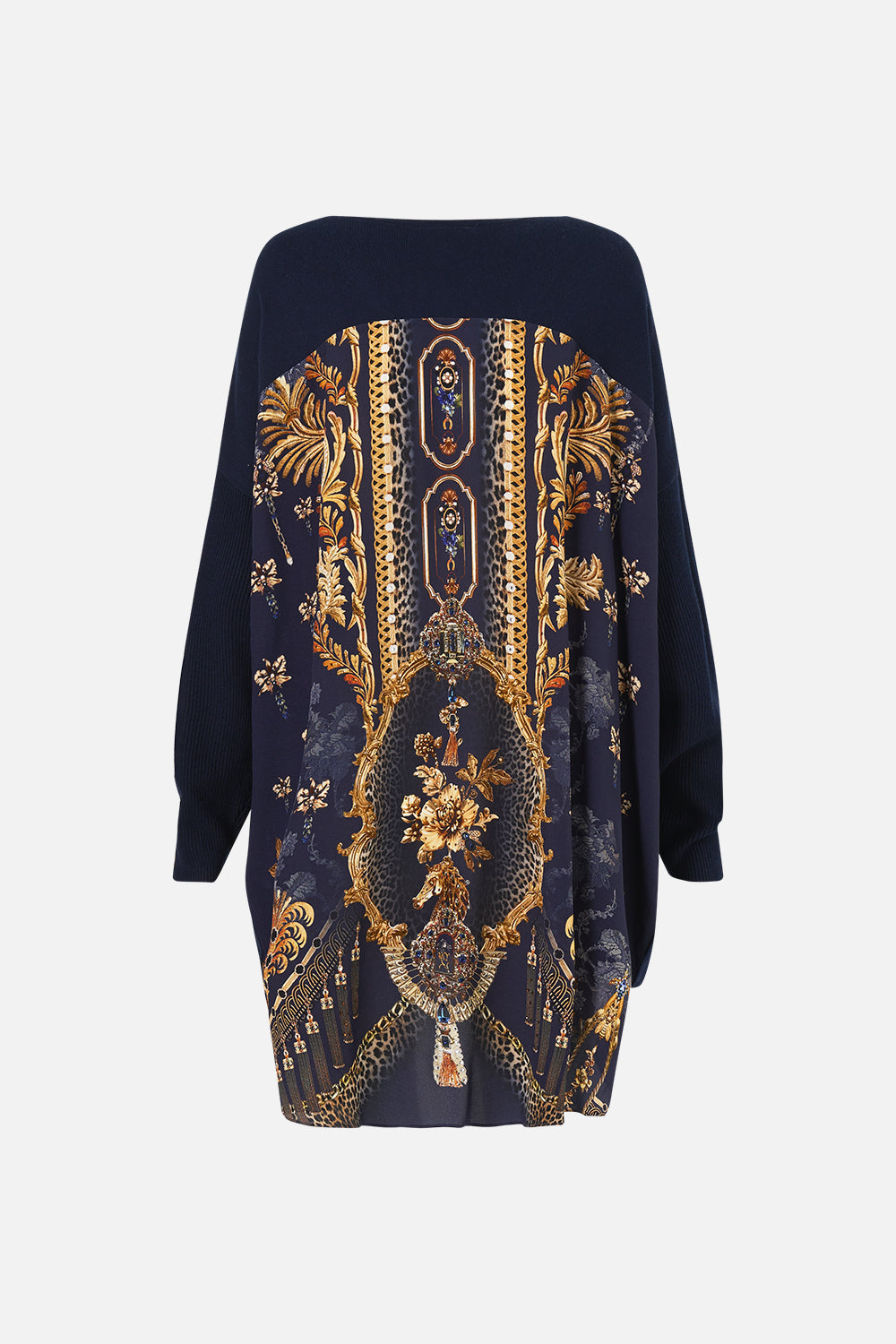 PULL COL V AVEC DOS EN SOIE À IMPRIMÉ BAROQUE