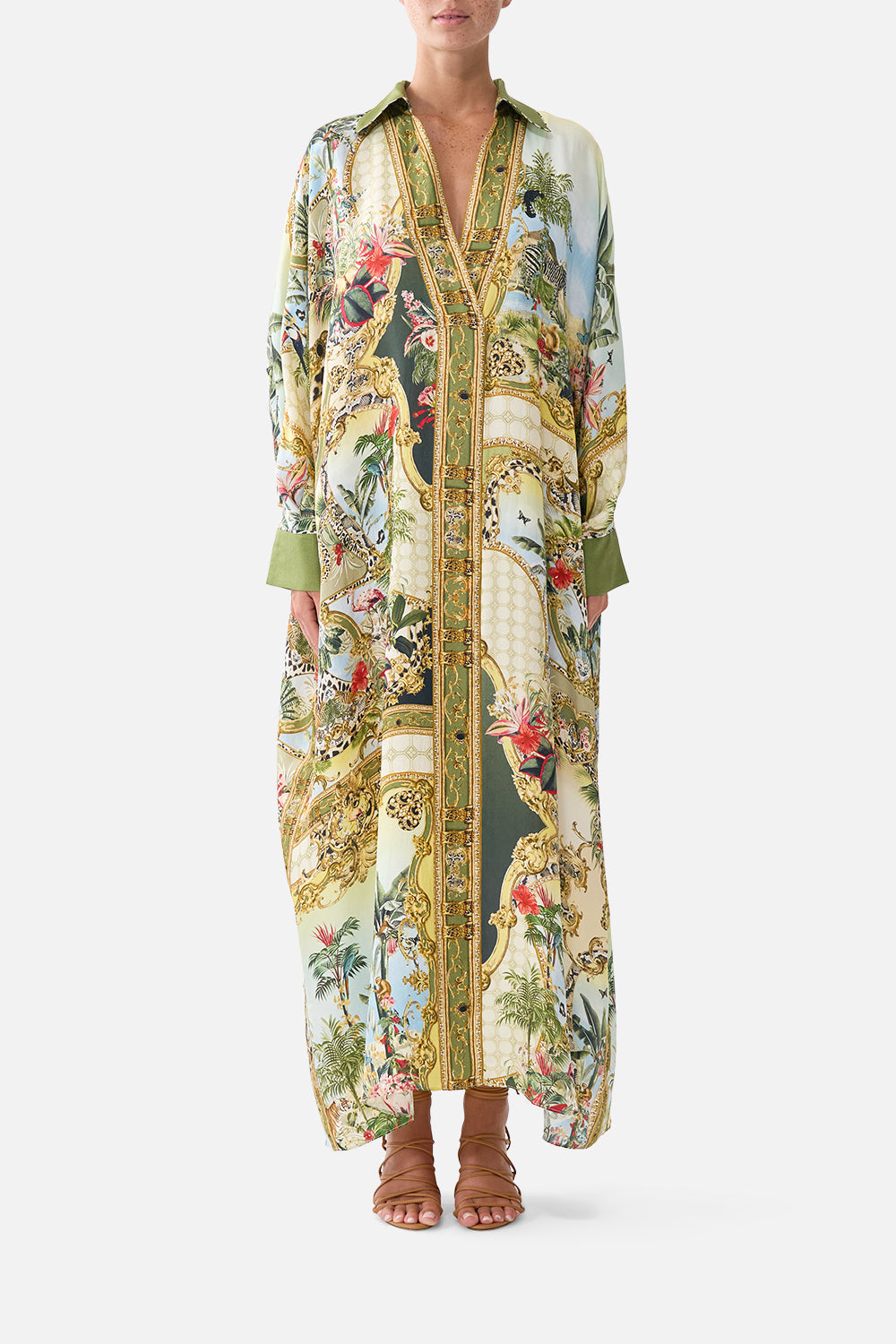 The CAMILLA Wing Collar Kaftan Wanderlust Empire in our Wanderlust Empire print.