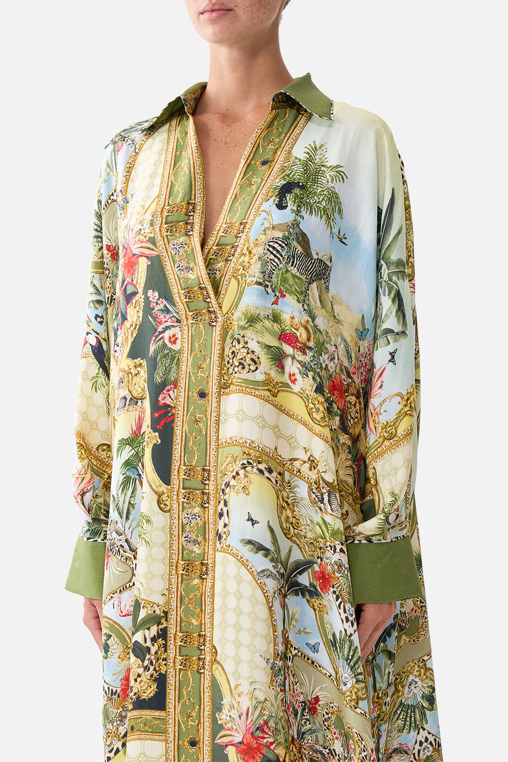 The CAMILLA Wing Collar Kaftan Wanderlust Empire in our Wanderlust Empire print.