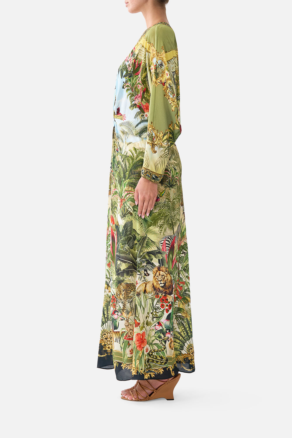 The CAMILLA Twist Front Batwing Dress Wanderlust Empire in our Wanderlust Empire print.