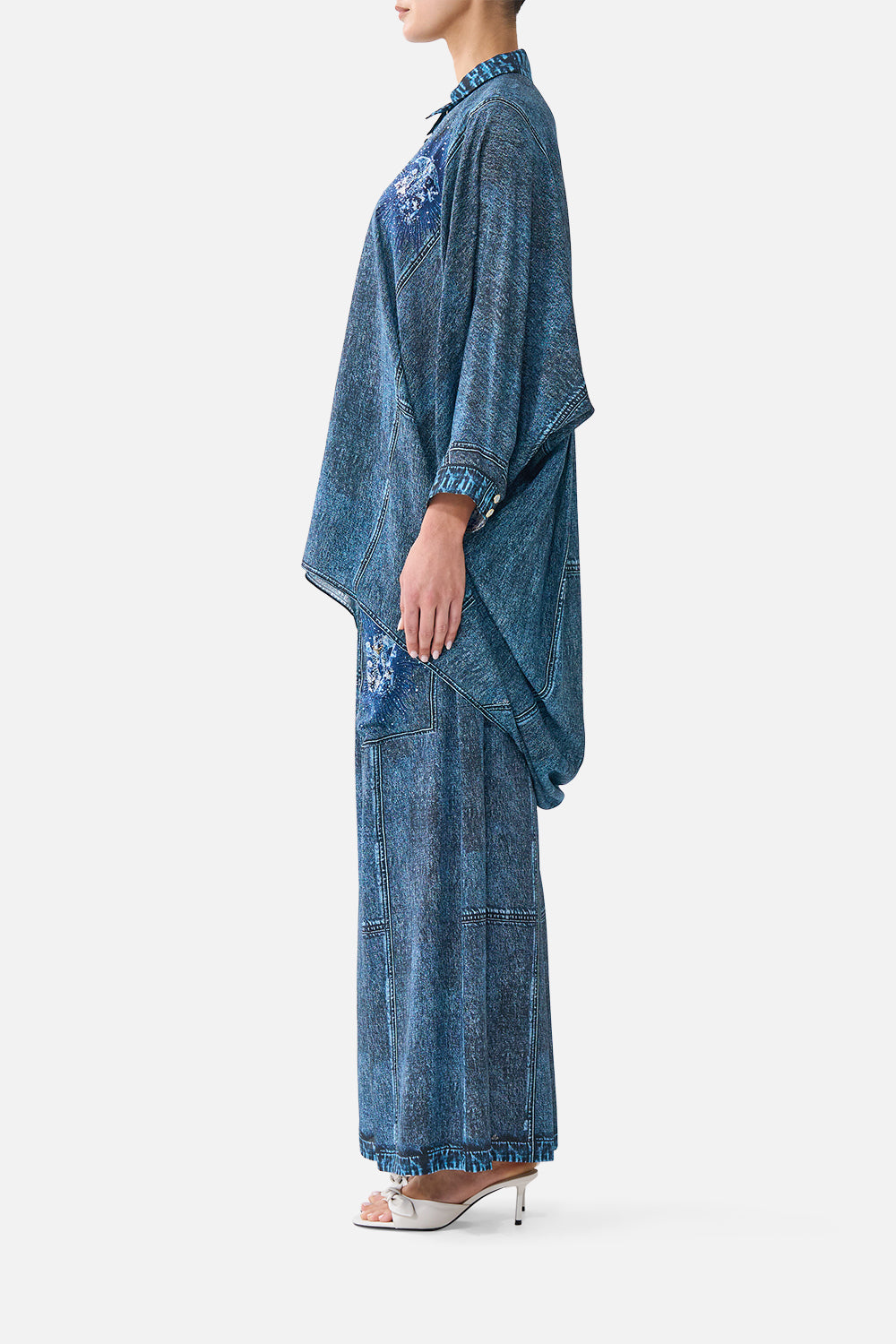 The CAMILLA Wide Leg Trouser With Front Pockets The Porcelain Parlour in our The Porcelain Parlour print.