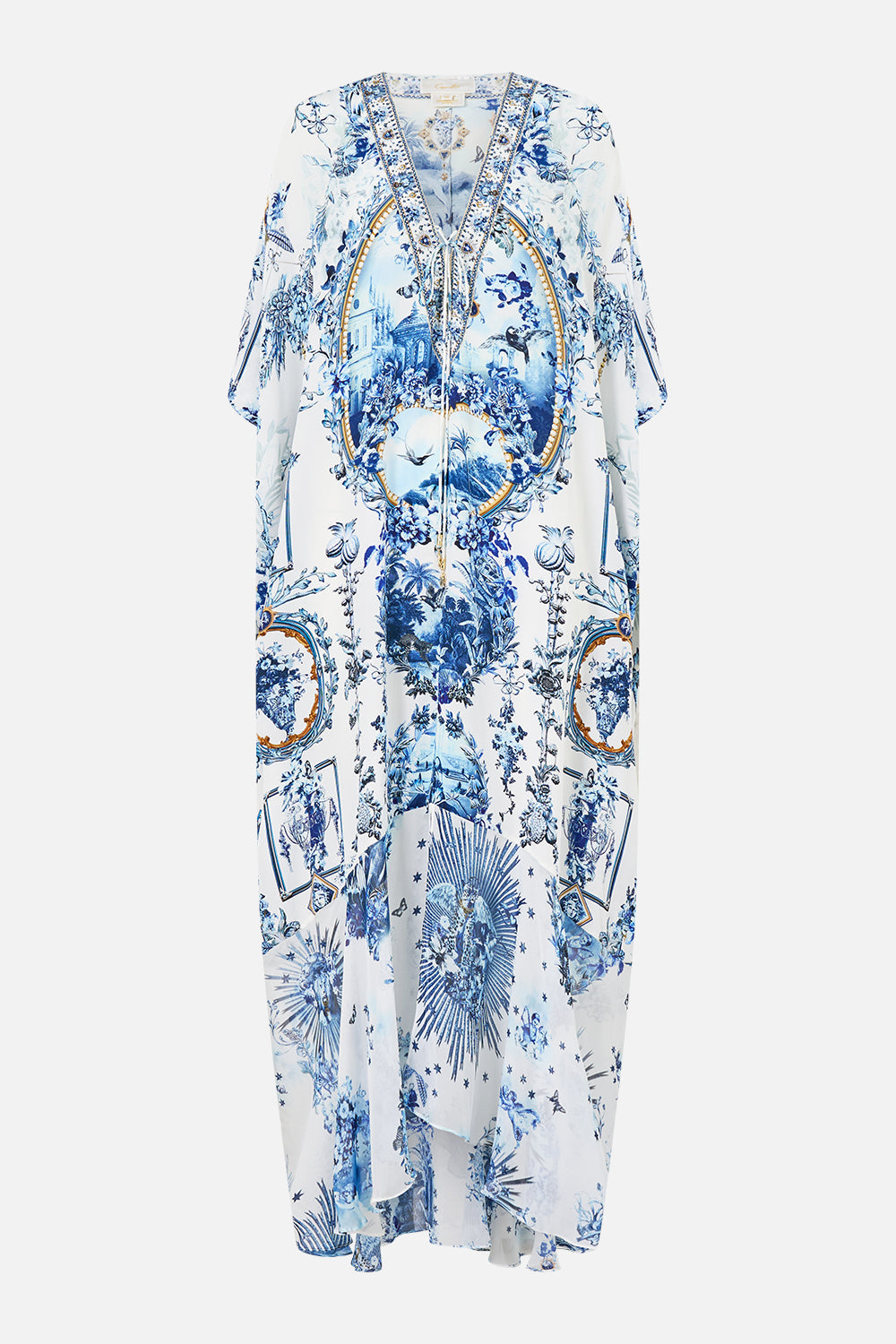The CAMILLA LACE UP KAFTAN WITH HEM RUFFLE THE PORCELAIN PARLOUR