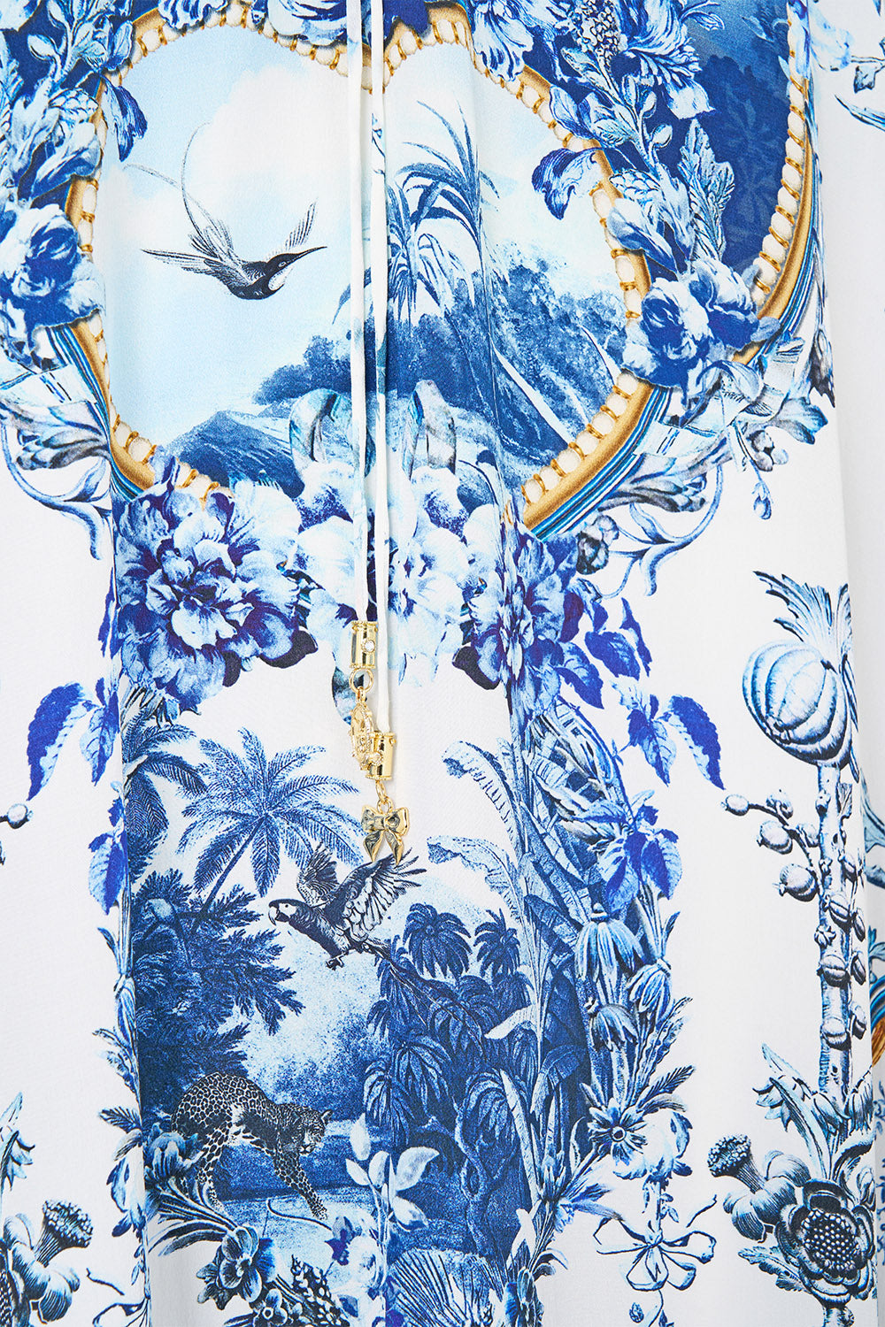 The CAMILLA Lace Up Kaftan With Hem Ruffle The Porcelain Parlour in our The Porcelain Parlour print.
