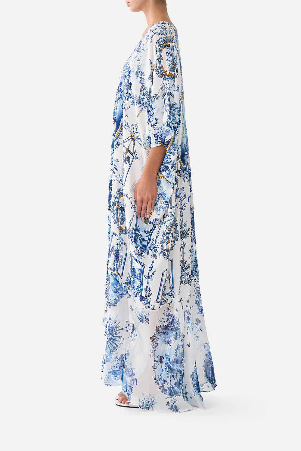 The CAMILLA LACE UP KAFTAN WITH HEM RUFFLE THE PORCELAIN PARLOUR