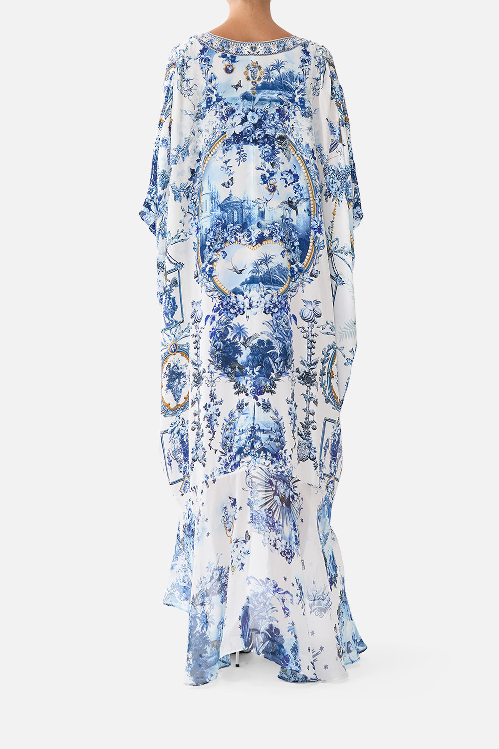 The CAMILLA LACE UP KAFTAN WITH HEM RUFFLE THE PORCELAIN PARLOUR