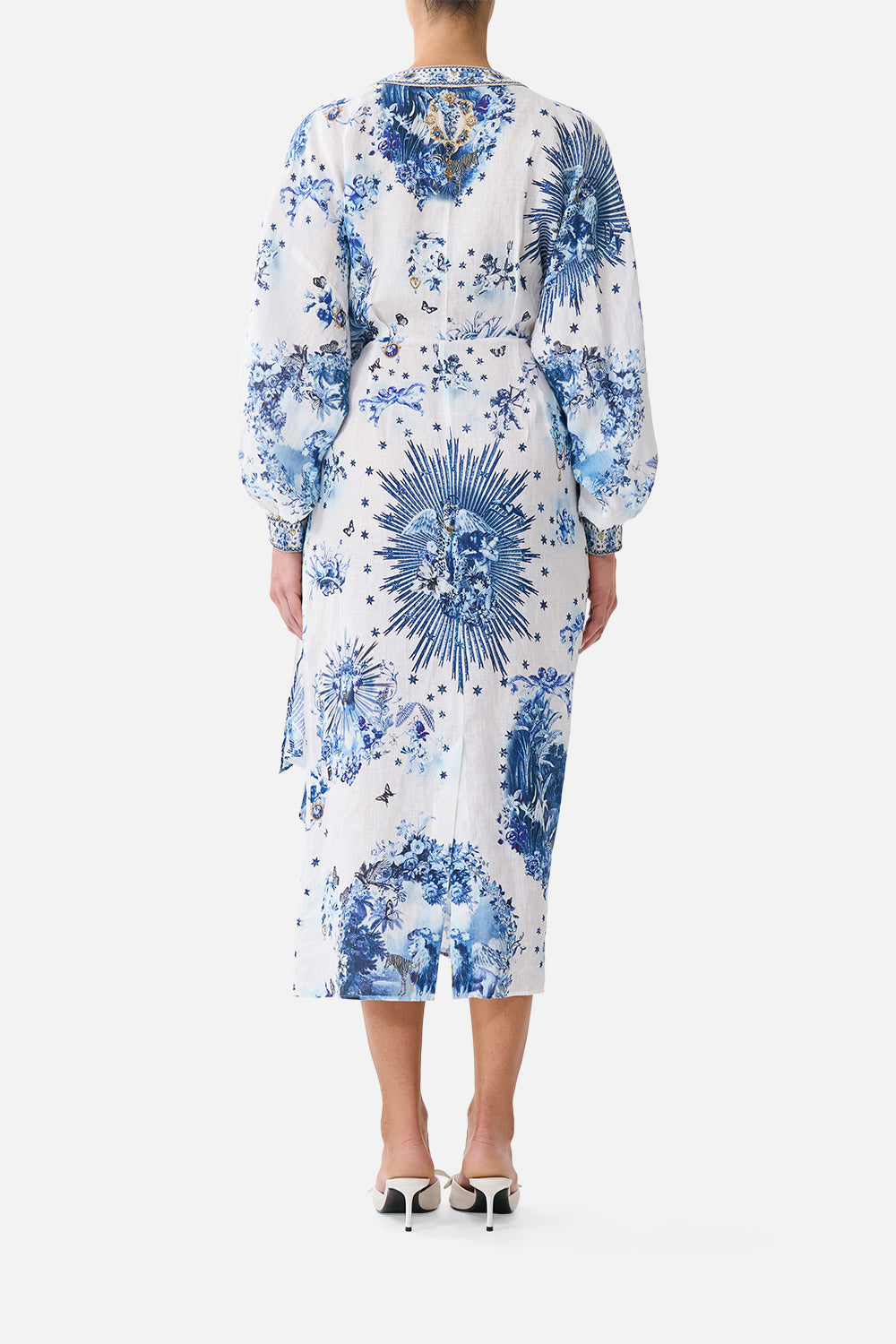 The CAMILLA Wrap Midi Dress The Porcelain Parlour in our The Porcelain Parlour print.