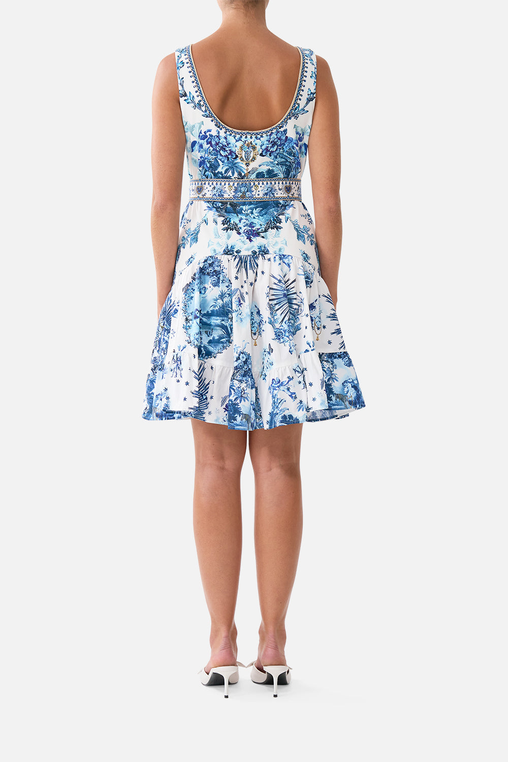 The CAMILLA Jersey Bodice Short Dress With Belt The Porcelain Parlour in our The Porcelain Parlour print.