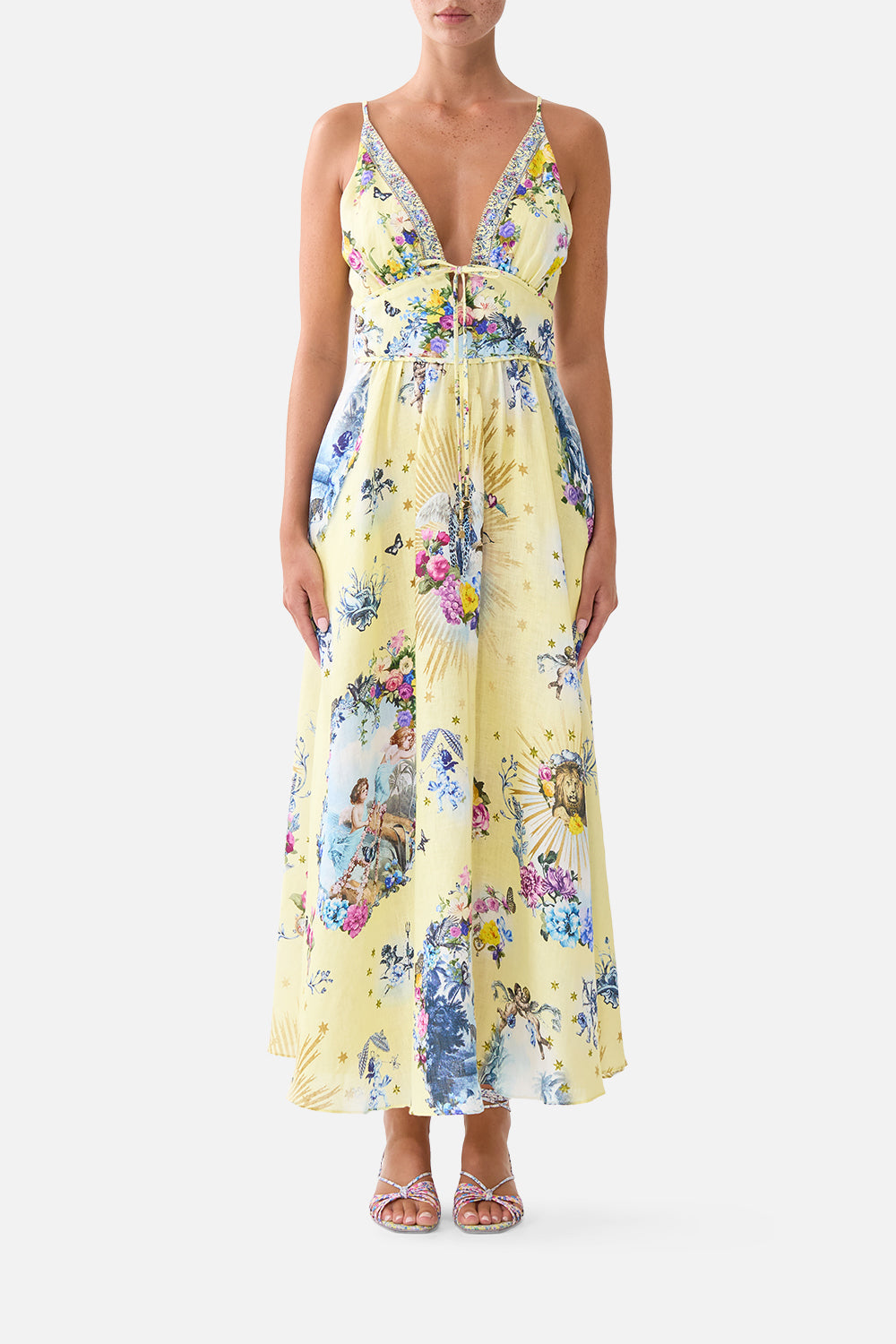 The CAMILLA Waistband Dress With Tie Detail Chinoiserie Child in our Chinoiserie Child print.