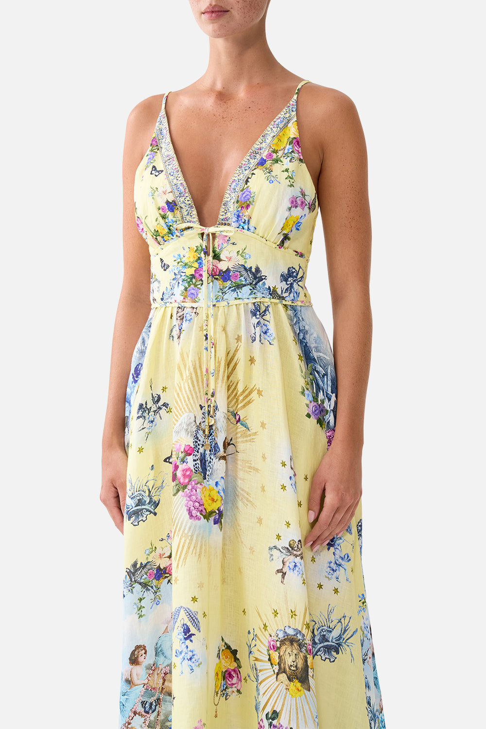 The CAMILLA Waistband Dress With Tie Detail Chinoiserie Child in our Chinoiserie Child print.