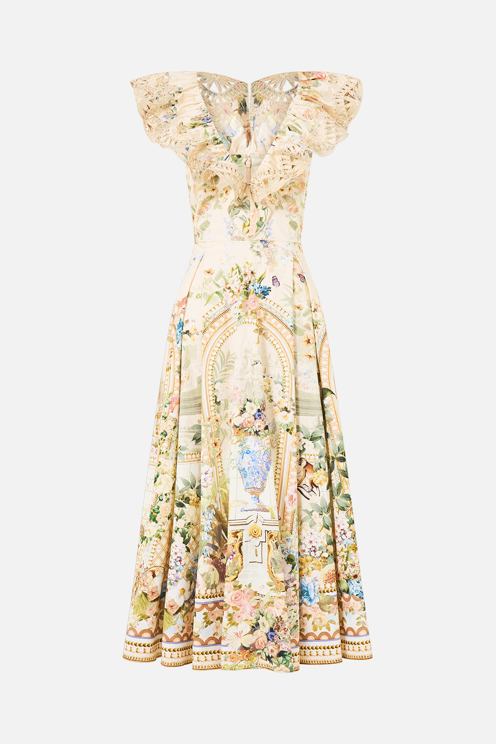 The CAMILLA V NECK FRILL MIDI DRESS MIDSUMMER MASTERPIECE