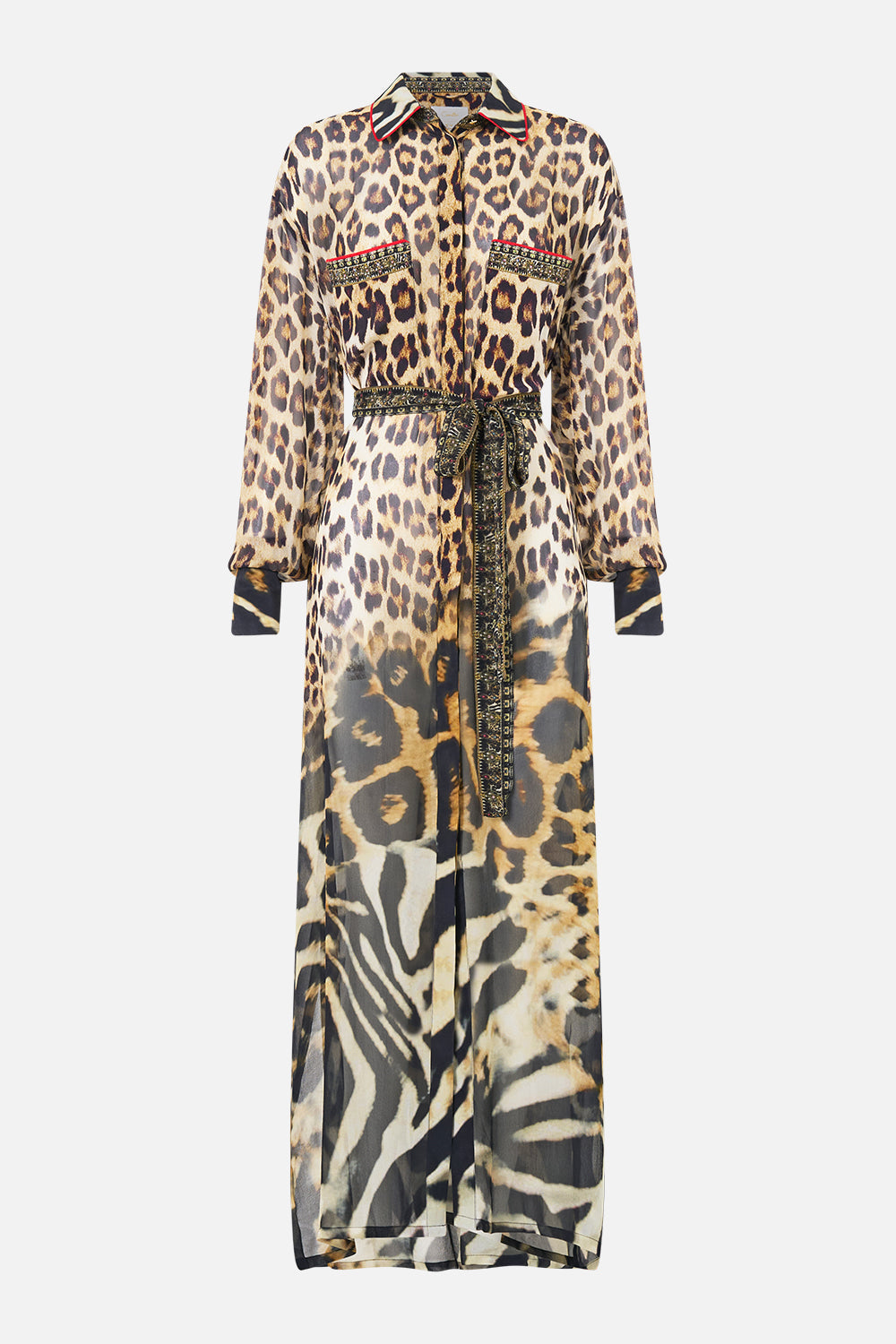 The CAMILLA Button Front Long Dress Leotigra Land in our Leotigra Land print.
