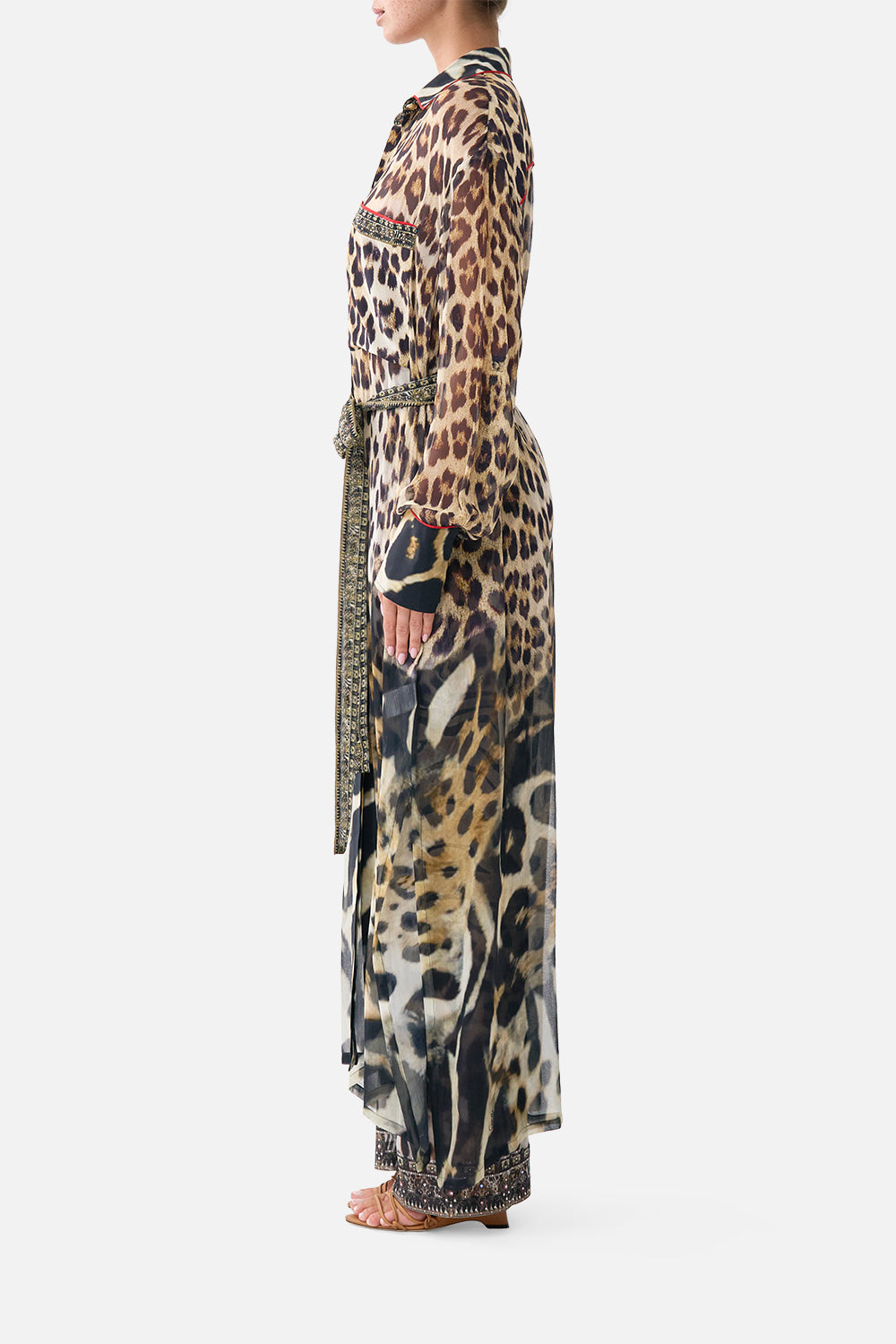The CAMILLA Button Front Long Dress Leotigra Land in our Leotigra Land print.