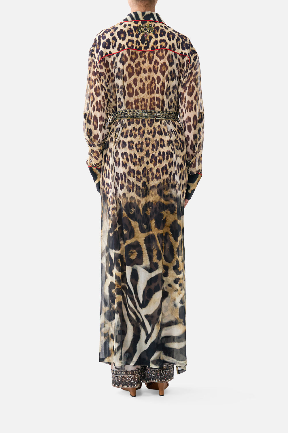 The CAMILLA Button Front Long Dress Leotigra Land in our Leotigra Land print.