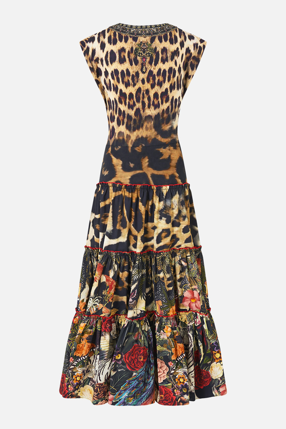 The CAMILLA Cap Sleeve Twist Front Midi Dress Leotigra Land in our Leotigra Land print.