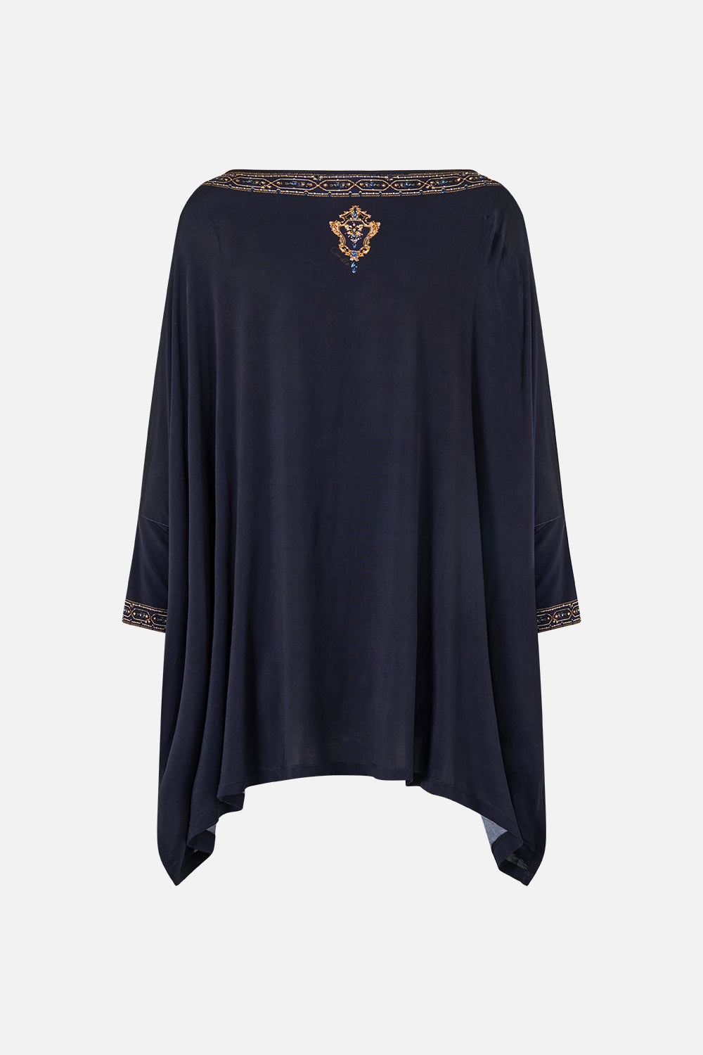 The CAMILLA Scoop Neck Slouch Tee in our Cloaked in Baroque print, back view.