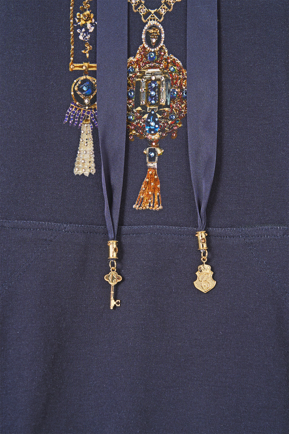 The CAMILLA Oversized Slouch Hoodie in our Cloaked in Baroque print, fabric detail.